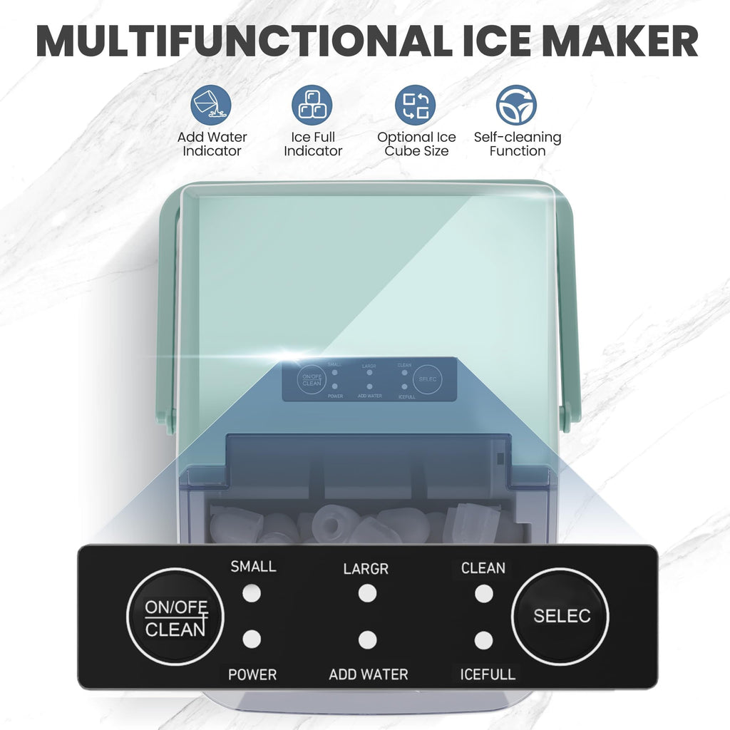 DUMOS Countertop Ice Maker with Handle, 26lbs/24H Portable Ice Machine | 9 Bullet Cubes Ready in 6 Mins, Self-Cleaning, Quiet Compact for Home, Kitchen, RV, Camping, Bright Black