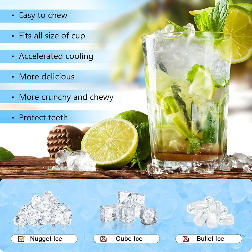 Antarctic Star Nugget Ice Makers Countertop, Pebble Ice Machine with Chewable Pellet Ice, 35Lbs/24H, Self-Cleaning, Sonic Ice, One-Click Operation, for Kitchen,Party Stainless Steel Silver