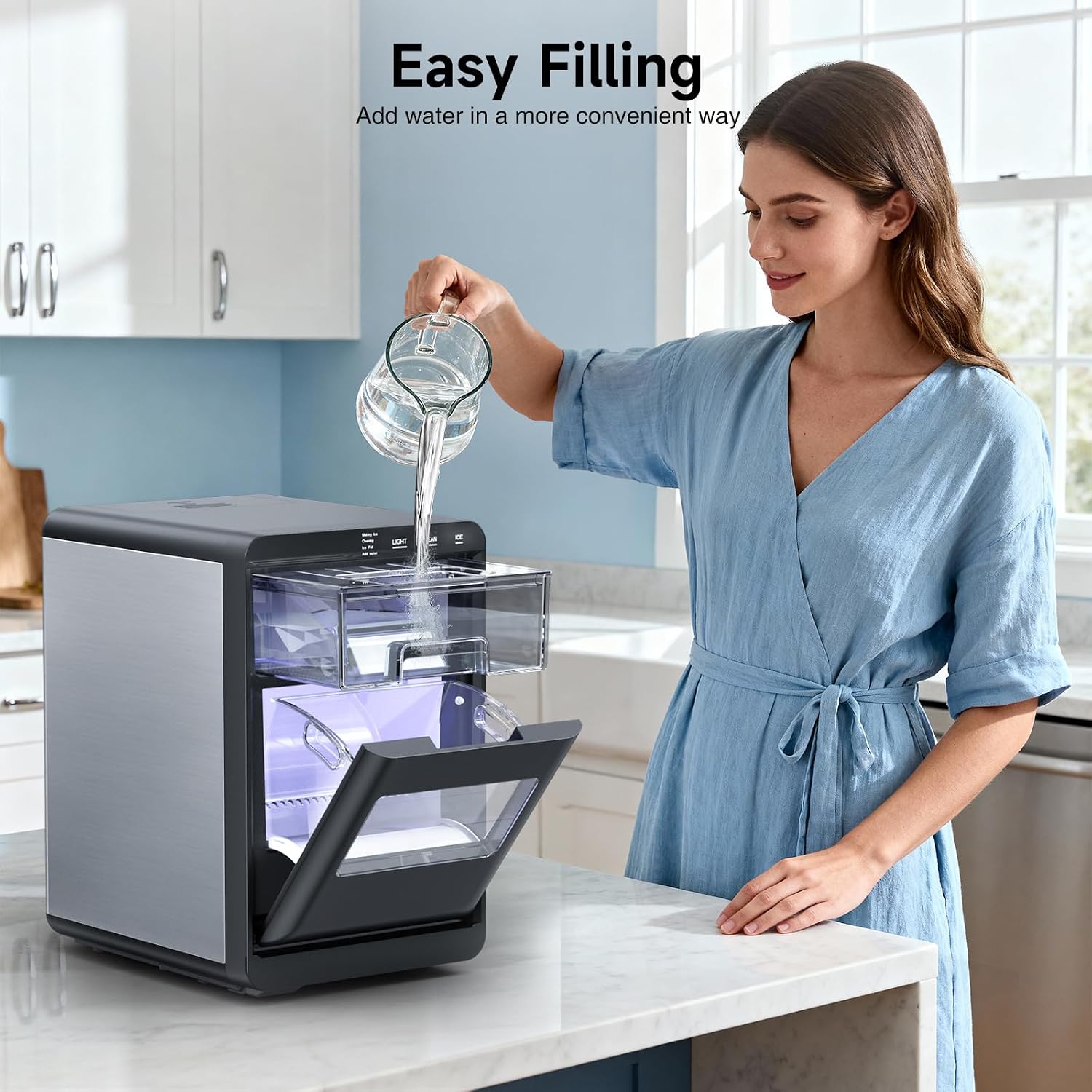 Nugget Ice Maker Countertop, 45Lbs/24H Pebble Ice Maker with Water Tank, Soft Chewable Pellet Ice Machine with Self-Cleaning for Kitchens/Home/Office