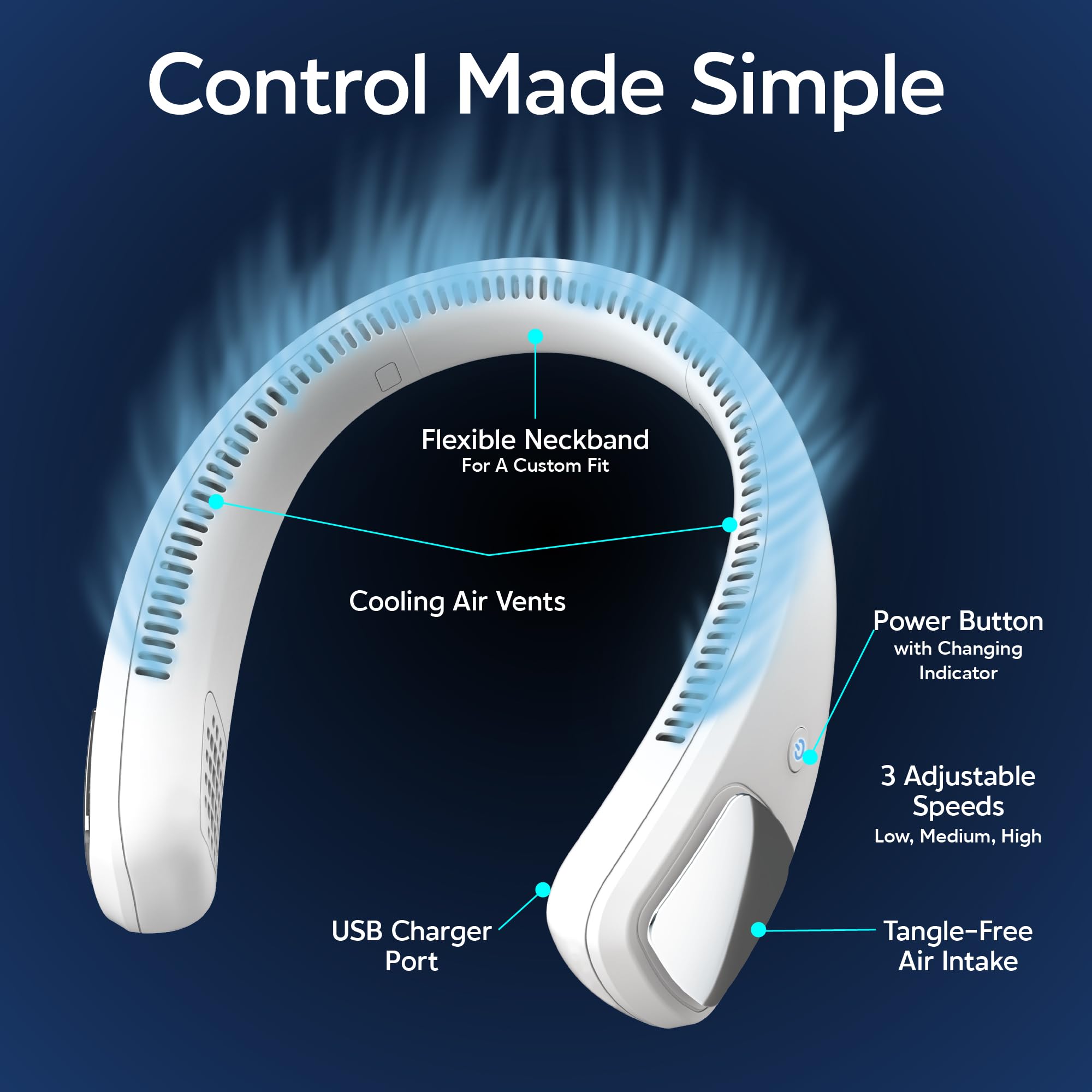 Arctic Air Freedom Personal Air Cooler - Portable 3-Speed Neck Fan, Hands-Free Wearable Design, Lightweight, Cordless And Rechargeable