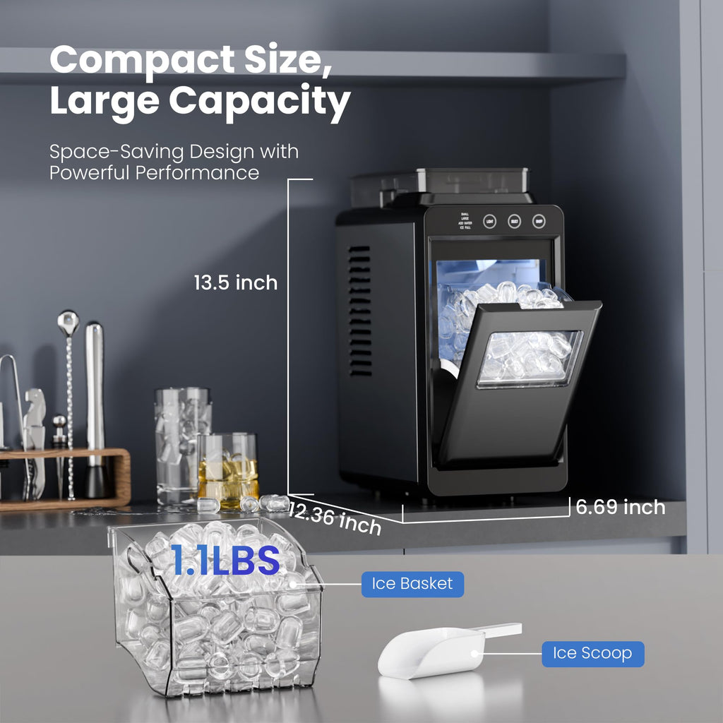 Electactic Ice Makers Countertop,26Lbs/24H,8Pcs in 6Mins,Portable Ice Maker Machine with Self-Cleaning,Interior Lighting,2 Sizes of Bullet Ice for Home/Office/Party(Black)