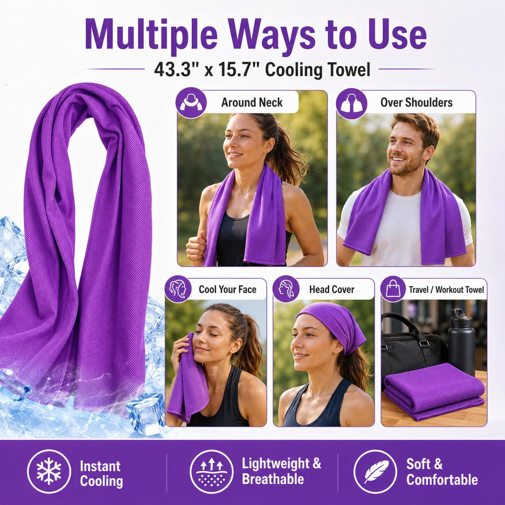Cooling Towels 43.3" x 15.7" - Ice Towel, Sweat Towel, Cooling Towels for Neck & Face & Cooling Neck Wraps for Summer Heat - Neck Cooler for Quick Cool Down for Gym, Running, Golf, Yoga & Sports