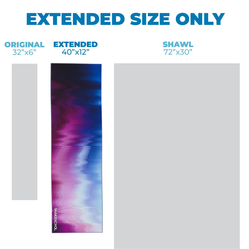 SHAKEitCOOL Extended Size Cooling Towel – Be Cool in Style - Heat Relief, Soft, Lightweight, Sun Protection, Easy Clean - Perfect for Biking, Hiking, Running, Yoga, Golf - Blue Purple Wave M