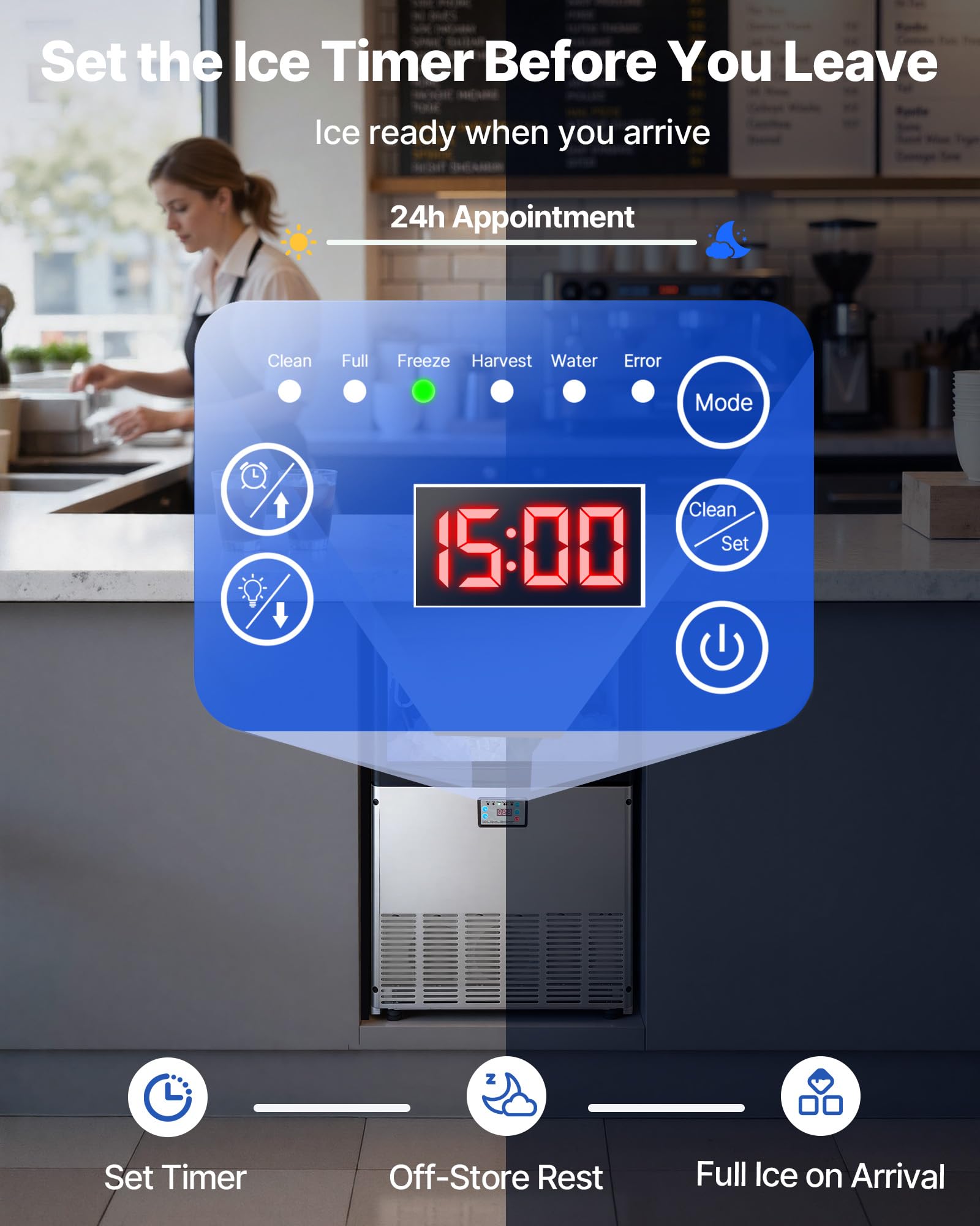 VEVOR Commercial Ice Maker Machine, 80 lbs/24h with 13 lbs Storage Capacity, Countertop/Freestanding/Under Counter, Stainless Steel Ice Maker with LED Display & Self-Cleaning, for Home Bar Restaurant