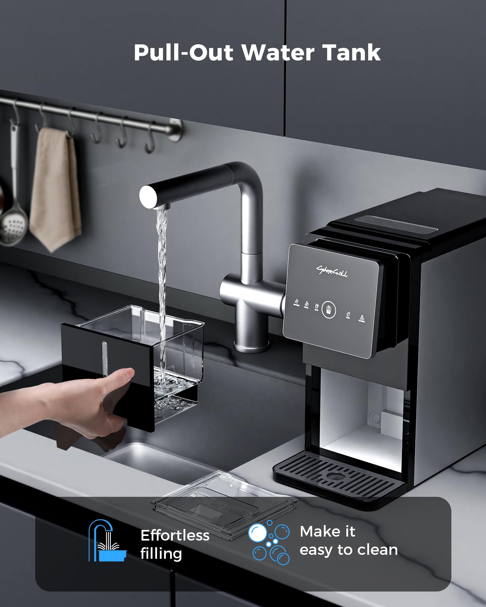 CyberChill Nugget Ice Maker Countertop 44lbs Per Day Pebble Sonic Ice Makers Machine Chewable Pellet Ice with Self-Cleaning Removable Water Tank See Through Window for Home/Kitchen/Office