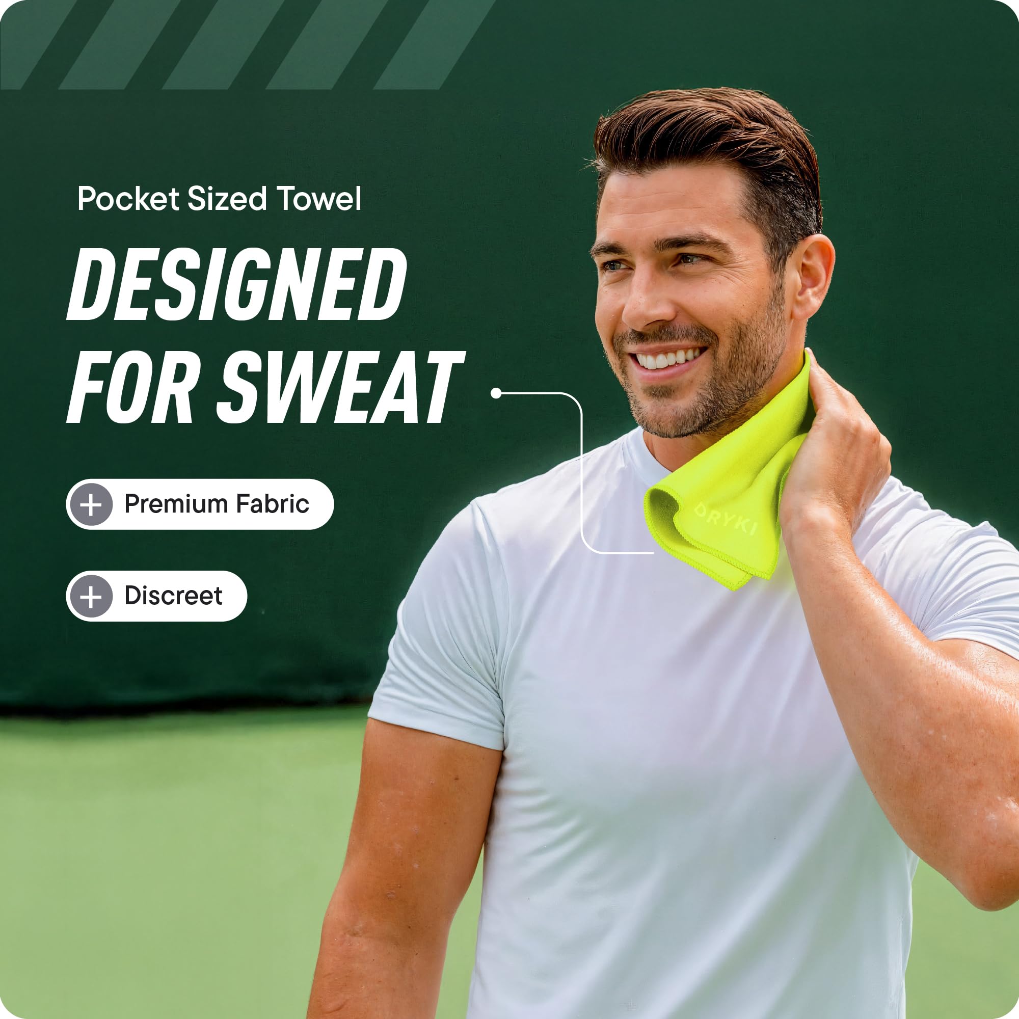 DRYKI Sweat Absorbing Handkerchiefs - The Original Pocket-Sized Sweat Towels - Quick-Dry Microfiber Sweat Rags for Face, Hands, & Body - Men & Women - Gym, Sports, and Work (Forest: 5 Pack)