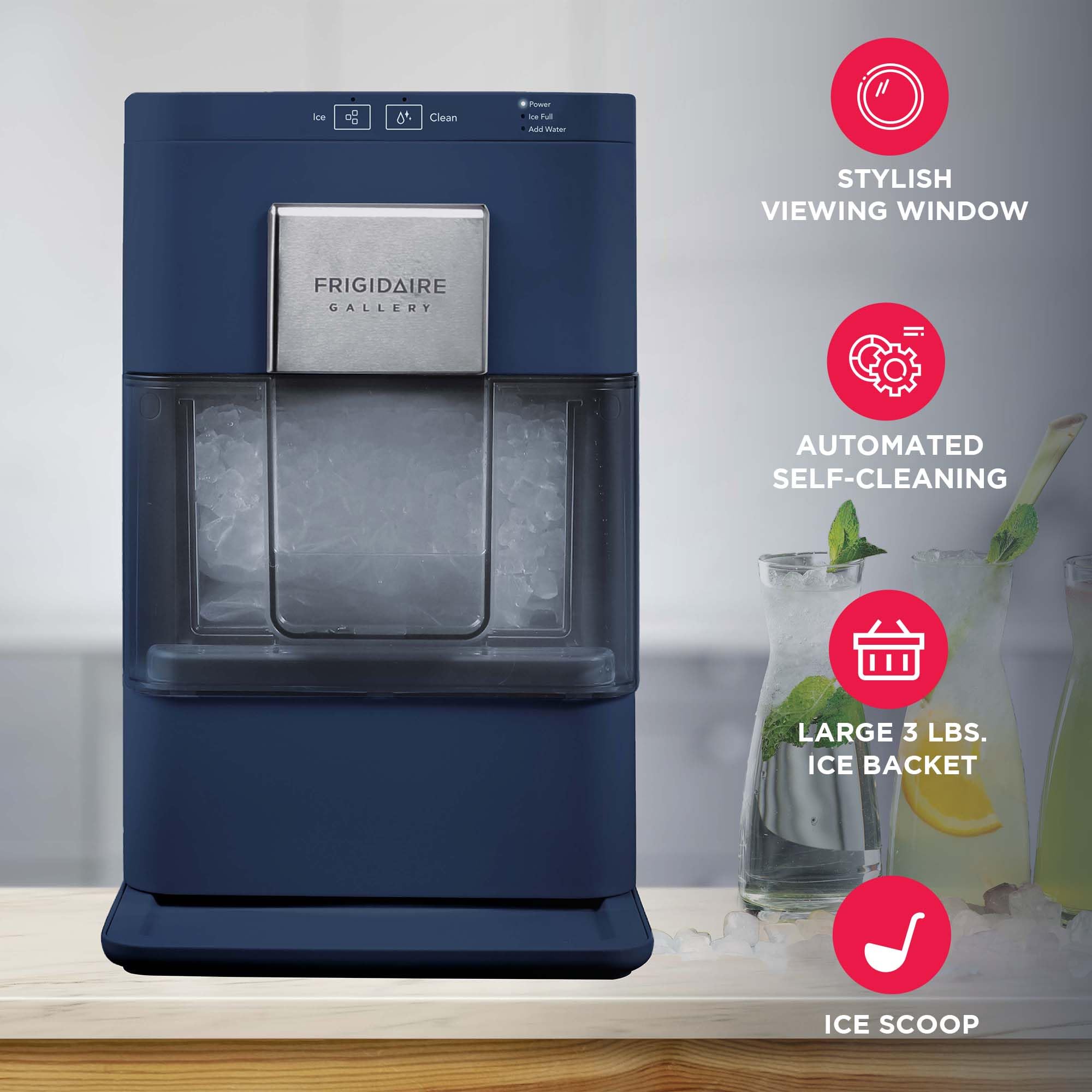 Frigidaire Compact Countertop Ice Maker, Makes 26 Lbs. of Bullet Shaped Ice Cubes Per Day, Silver Stainless
