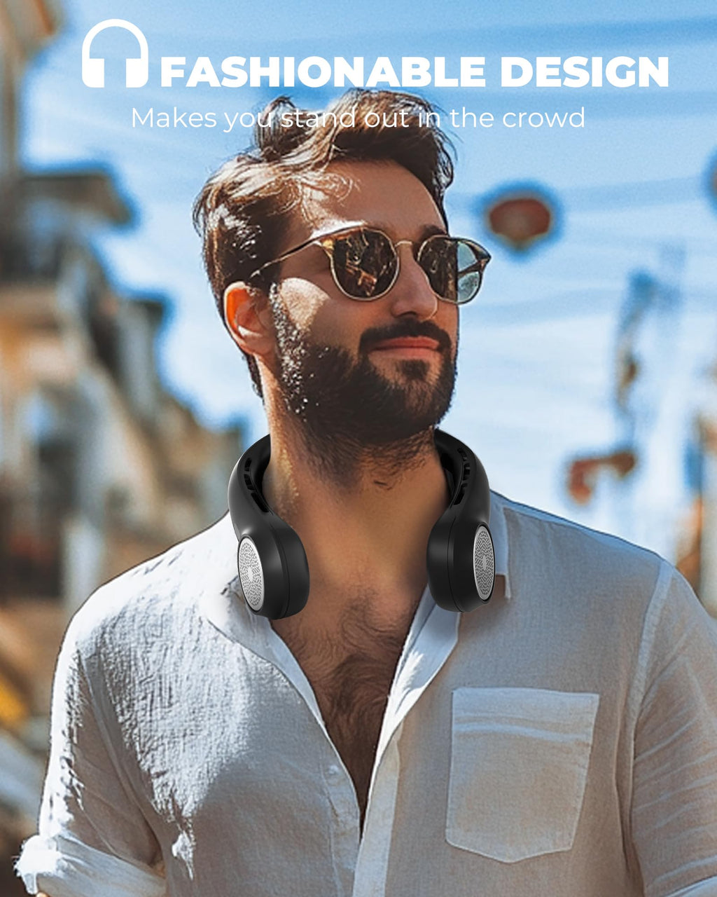 Neck Fan with 4000mAh Rechargeable Battery & LED Display, Portable Personal Cooler for Women/Men, 3-Speed Bladeless 360° Cooling Fans, Stylish Gift for Gym/Travel/Office, White