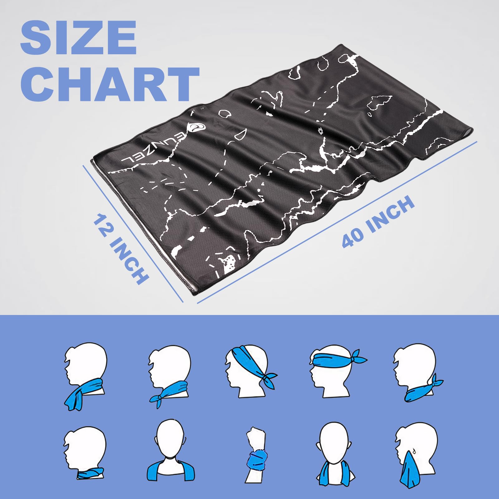 Eunzel Cooling Towel, Ice Towel for Neck, Soft Microfiber Chilly Towel Stay Cool for Sports, Yoga, Running, Gym, Workout, Biking, Camping & Outdoor Activities 40"x12"