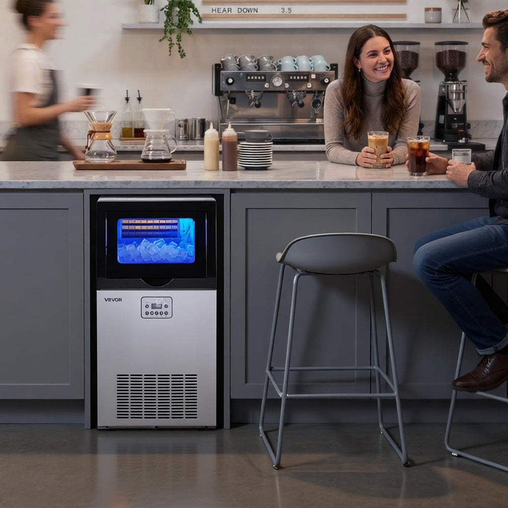 VEVOR Commercial Ice Maker Machine, 80 lbs/24h with 13 lbs Storage Capacity, Countertop/Freestanding/Under Counter, Stainless Steel Ice Maker with LED Display & Self-Cleaning, for Home Bar Restaurant