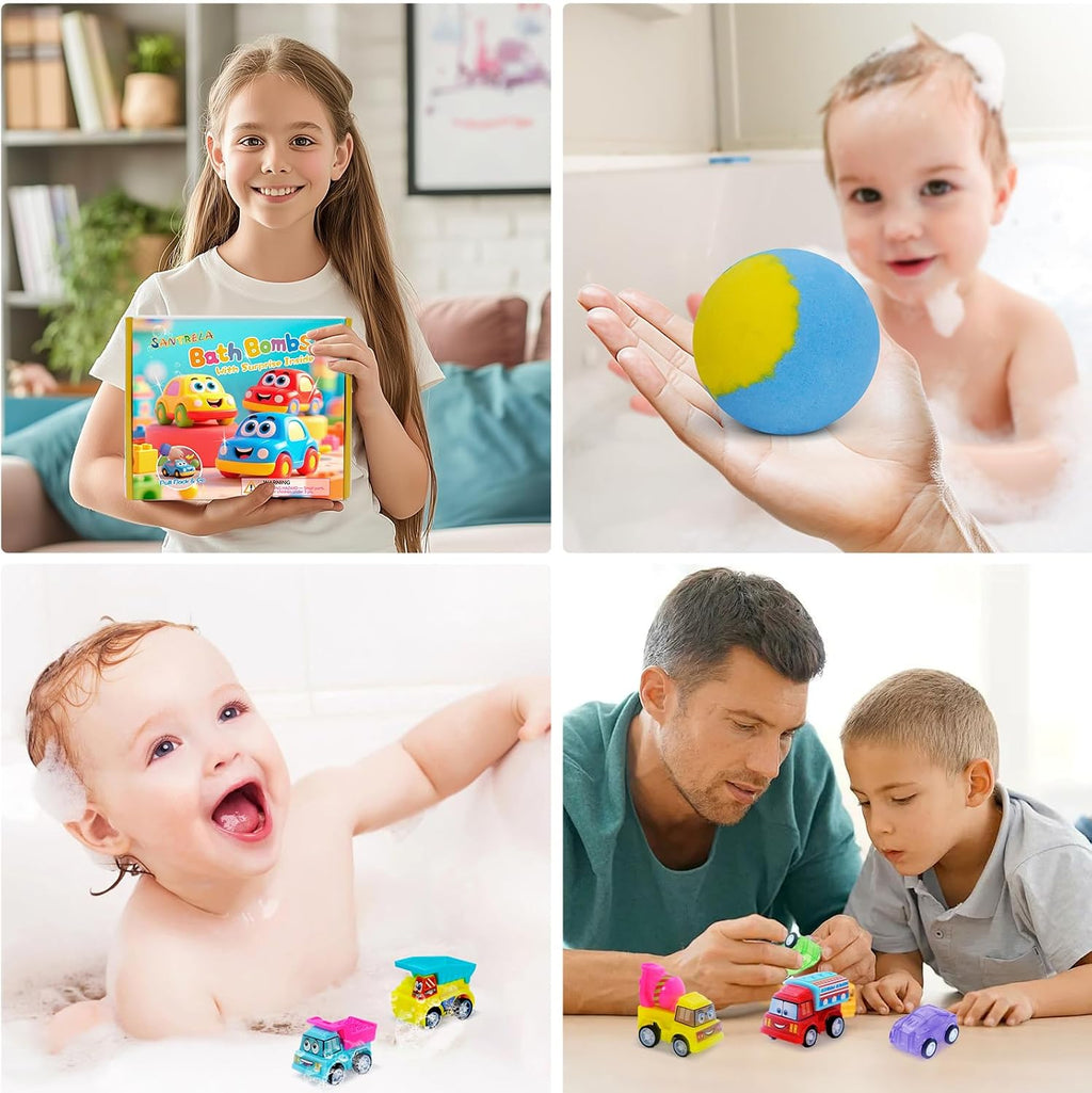 Bath Bombs for Kids with Toys Inside, 6 Pack Kids Bath Bombs with Surprise Car Bath Toys for Boys Girls, Fizzy Bubble Bath Ball Includes Pull-Back Vehicles Cars, Gift for Birthday Halloween Christmas