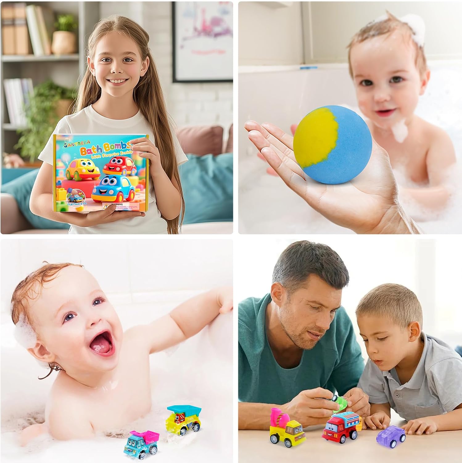 Bath Bombs for Kids with Toys Inside, 6 Pack Kids Bath Bombs with Surprise Car Bath Toys for Boys Girls, Fizzy Bubble Bath Ball Includes Pull-Back Vehicles Cars, Gift for Birthday Halloween Christmas