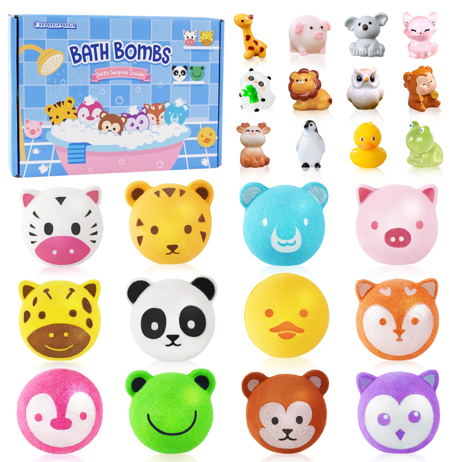 Bath Bombs for Kids with Surprise Toys Inside, 12 Pcs Bubble Bath Fizzy Balls with 12 Animal Shapes, Natural Bath Bombs Valentine's Day Easter Children's Day Gift Set for Kids Girls Boys Toddlers