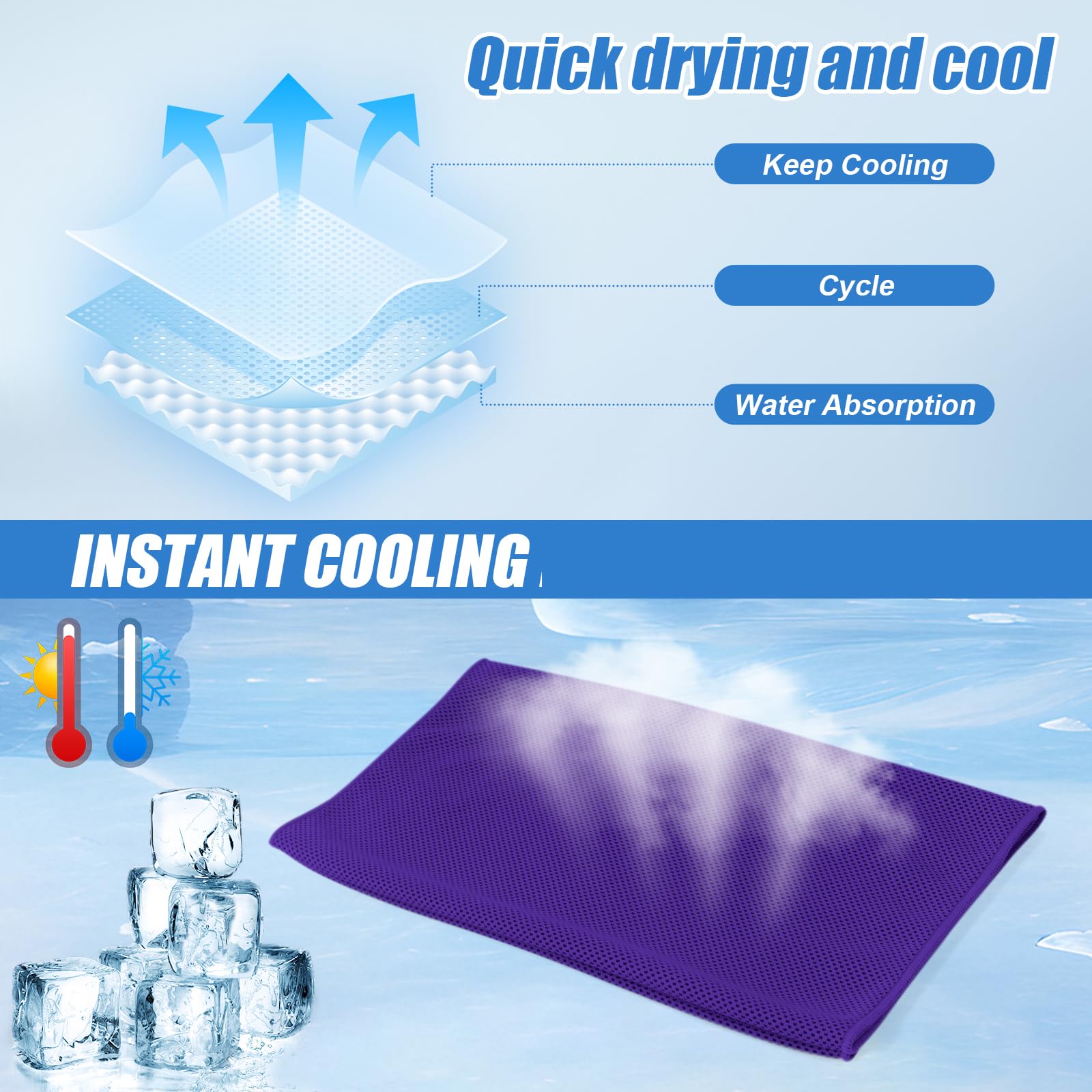 4 Pack Cooling Towels Cloth for Neck and Face, Ice Cool Towel Cold Rags for Sports Gym Fitness Yoga Running Tennis Baseball Hiking Camping(Y-4PACK-02)