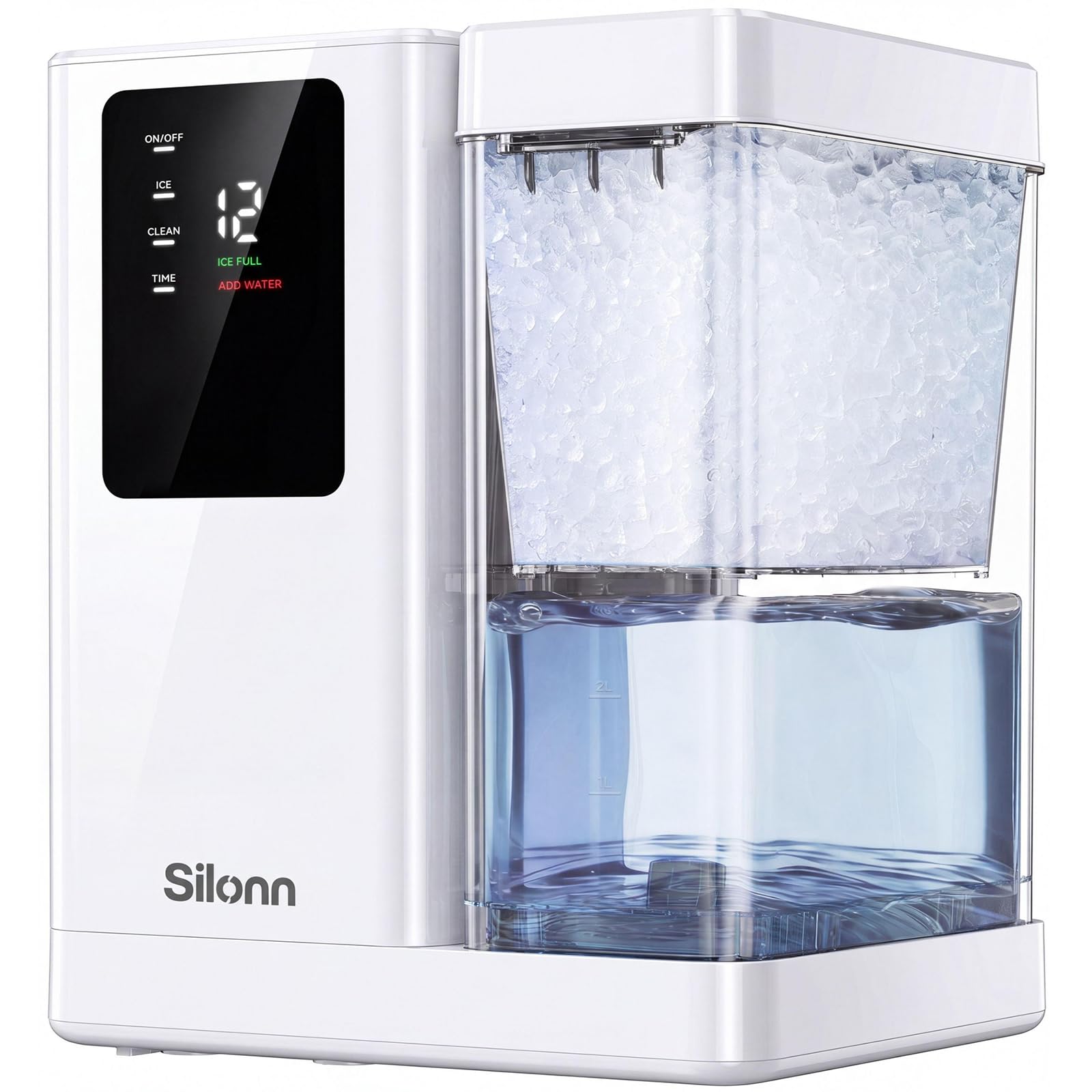 Silonn Nugget Ice Maker Countertop, Pellet Ice Machine with Self-Cleaning Function, Sonic Ice Maker Produces 36lbs of Chewable Ice in 24 Hours, Ideal for Home Kitchen and Office (Black)