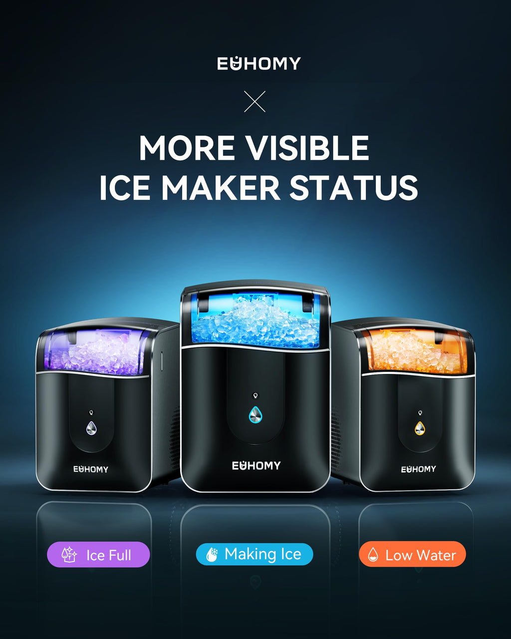 EUHOMY Ice Maker Countertop with Carry Handle, 9 Cubes Ready in 6 Mins, 26.5lbs/24H, Self-Cleaning, 2 Sizes of Bullet Ice with Basket and Scoop, Portable Ice Maker Machine for Home, Kitchen, Office