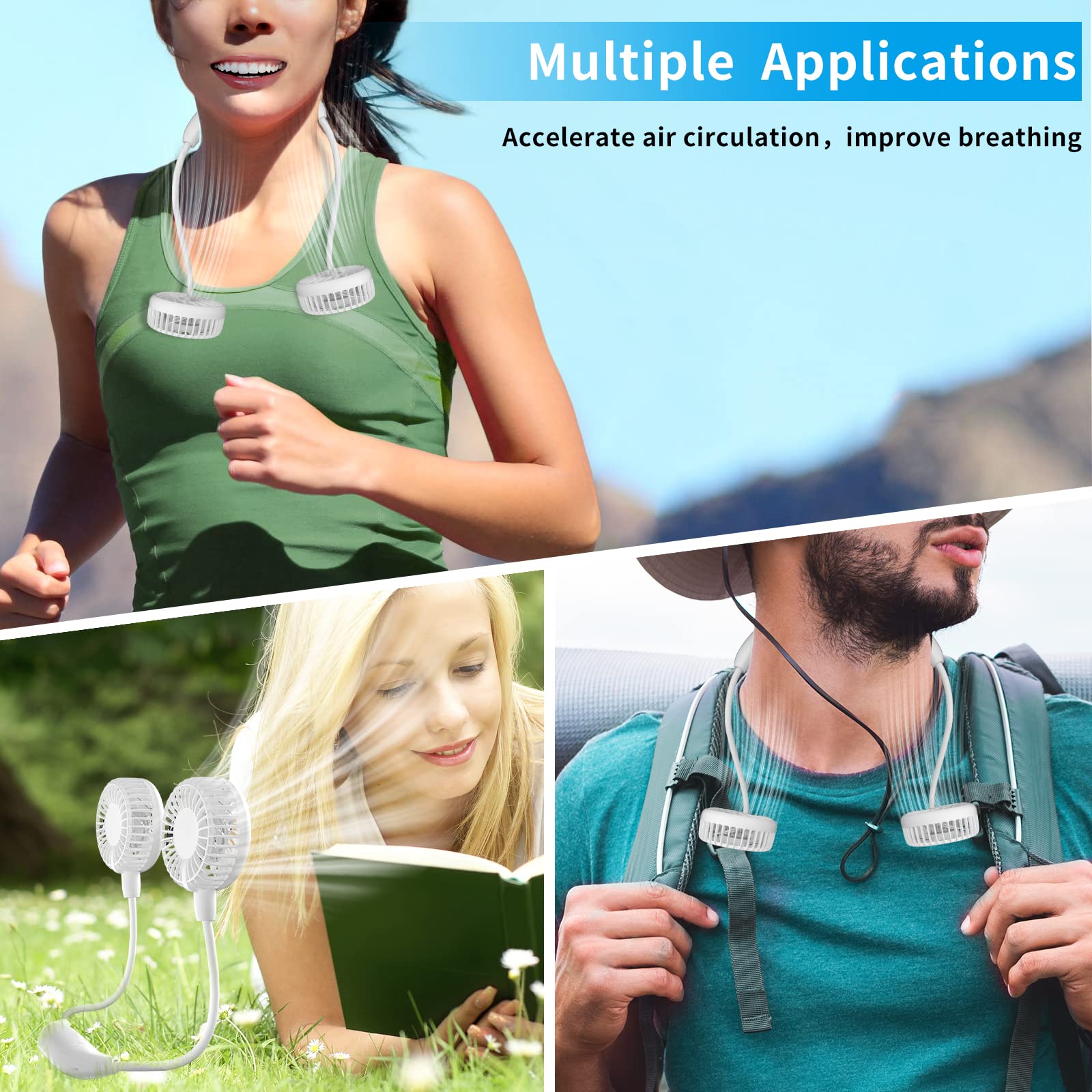 HandFan 10000mAh Neck Fan, 360° Rotation Hands Free Portable Fans for your Neck, 48h Lasting Rechargeable Battery Operated Wearable Necklace Personal Cool Fans for Travel/Disney/Sports/Cycling/Hiking
