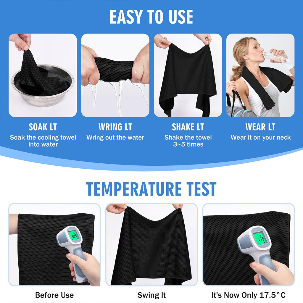 Hemndic 4 Pack Cooling Towels (40"x12"), Soft Breathable Cooling Towels for Neck and Face, Microfiber Workout Towels for Yoga, Golf, Running, Hiking & More Activities