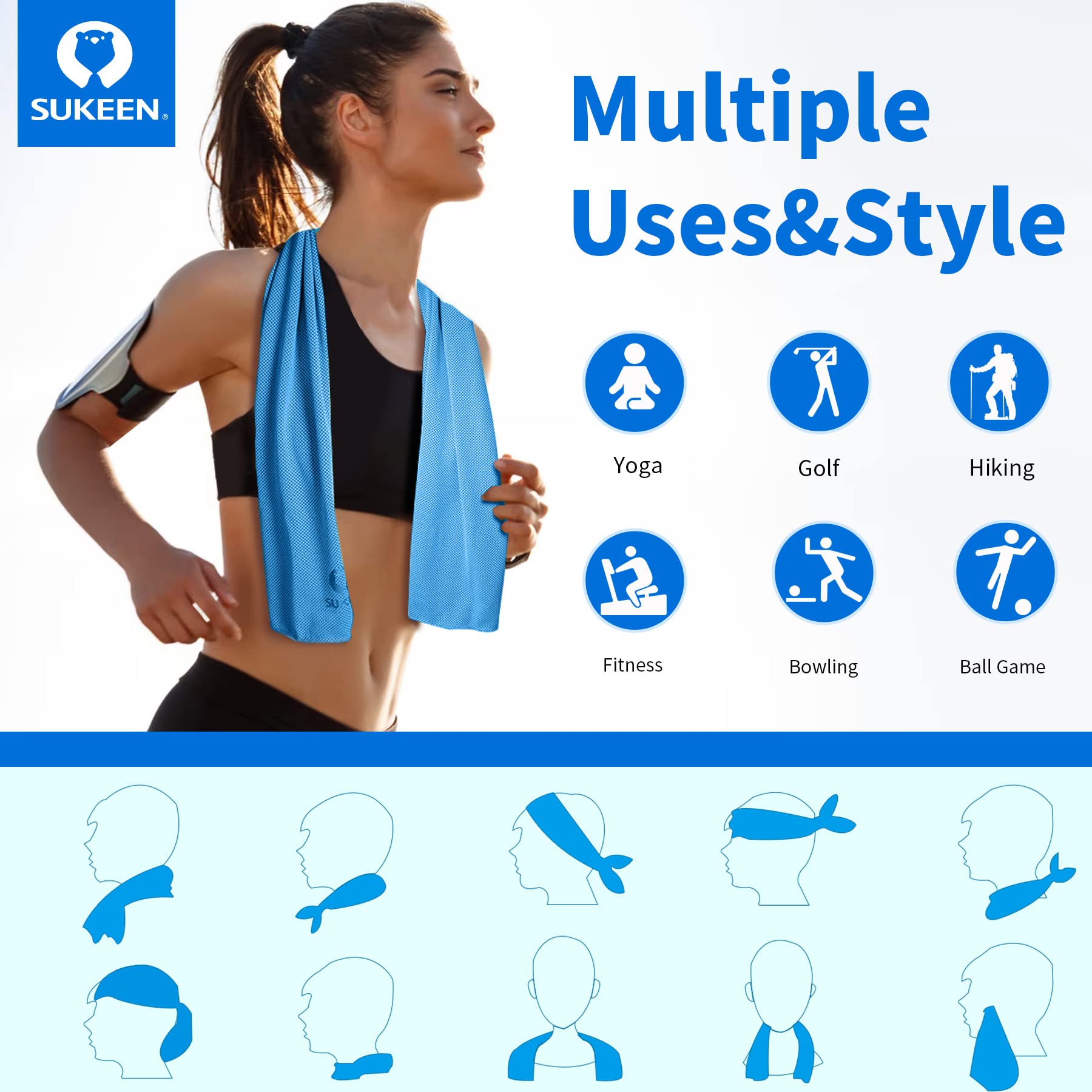 Sukeen 4Pack Cooling Towel (40"x12"),Ice Towel,Soft Breathable Chilly Towel,Microfiber Towel for Yoga,Sport,Running,Gym,Workout,Camping,Fitness,Workout & More Activities
