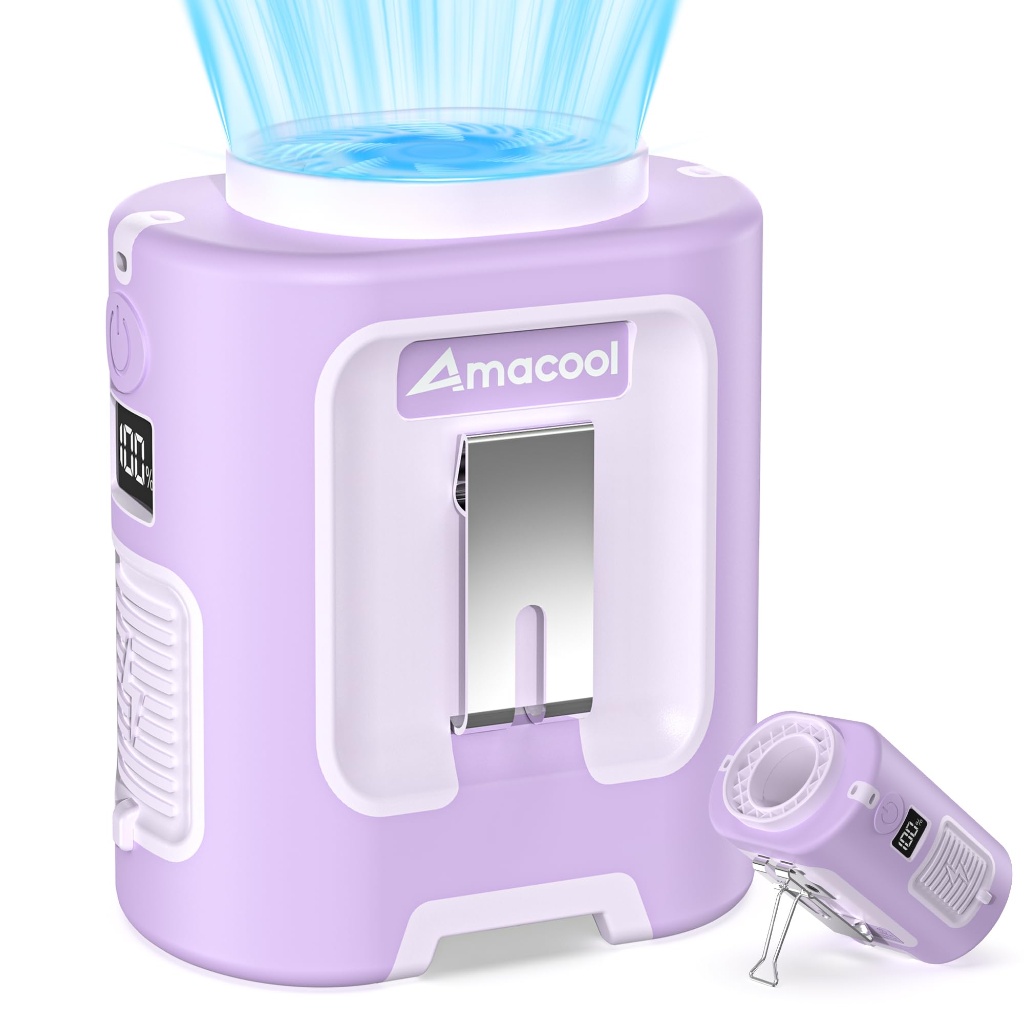 AMACOOL Portable Waist Fan Clip On, MAX 40H Work Time, 10000mAh Rechargeable Wearable Shirt Fan with Light, 16000RPM Powerful 5 Speed Belt Fans Personal Cooling Fans for Outdoor Jobsite Camping Travel