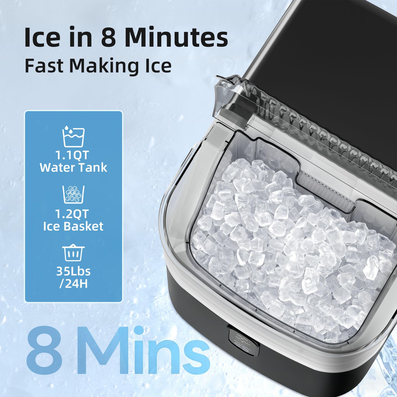 Antarctic Star Nugget Ice Makers Countertop, Pebble Ice Machine with Chewable Pellet Ice, 35Lbs/24H, Self-Cleaning, Sonic Ice, One-Click Operation, for Kitchen,Party Stainless Steel Silver