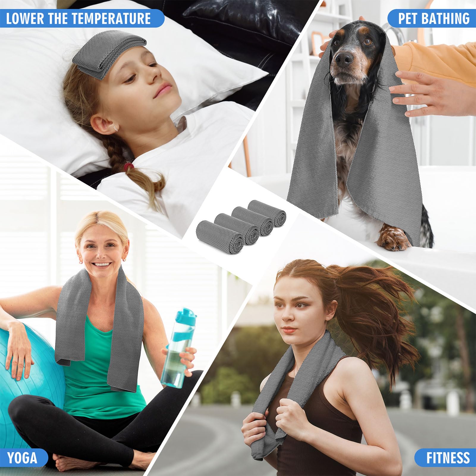 Hemndic 4 Pack Cooling Towels (40"x12"), Soft Breathable Cooling Towels for Neck and Face, Microfiber Workout Towels for Yoga, Golf, Running, Hiking & More Activities