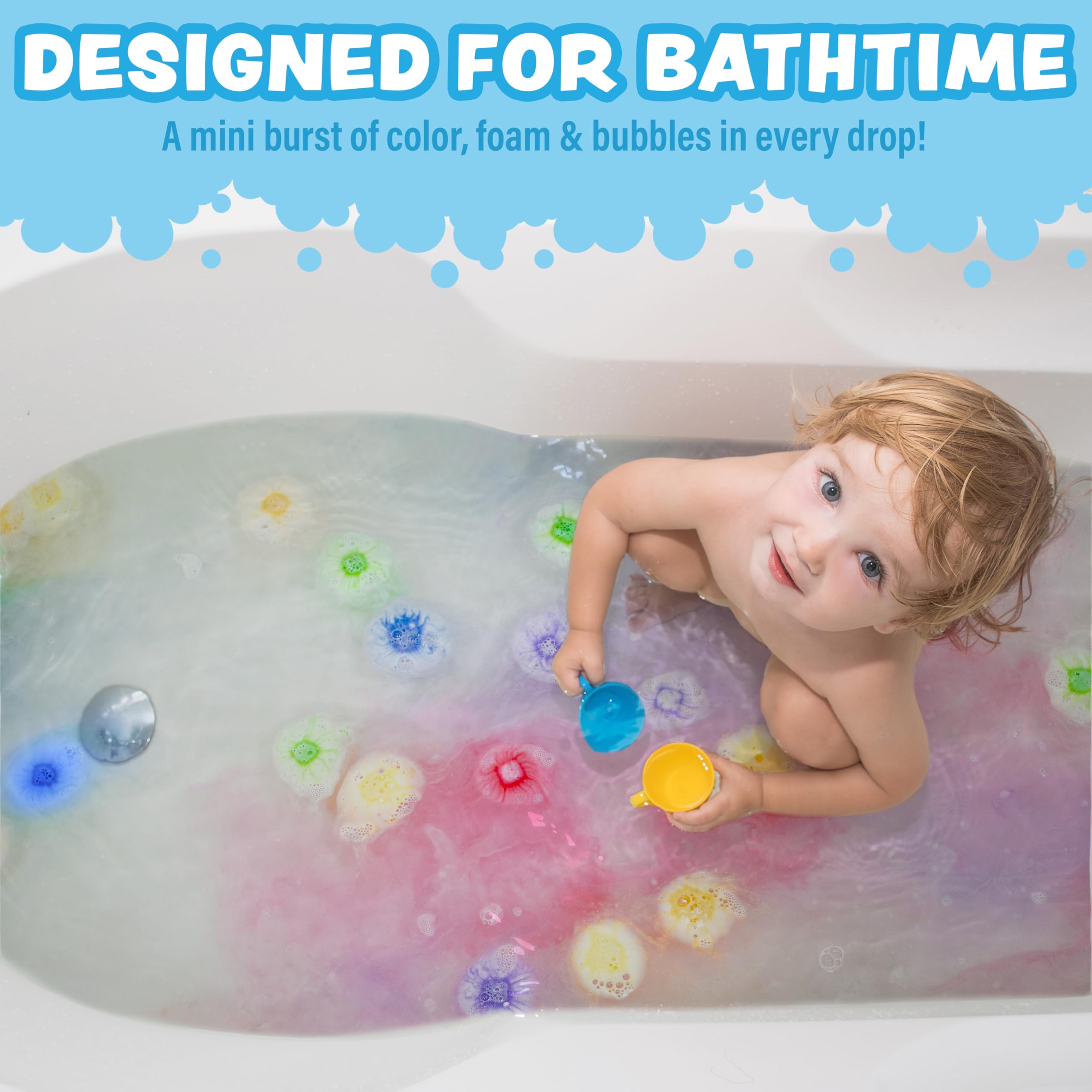 Tub Works® Lil' Bursts™ Mini Bath Bombs for Kids, 90 Count, Cosmic | Nontoxic | Tiny Kids Bath Bombs with A Burst of Color, Foam & Bubbles | Customize Kids Bath with Fun Bath Colors | Create Tub Art