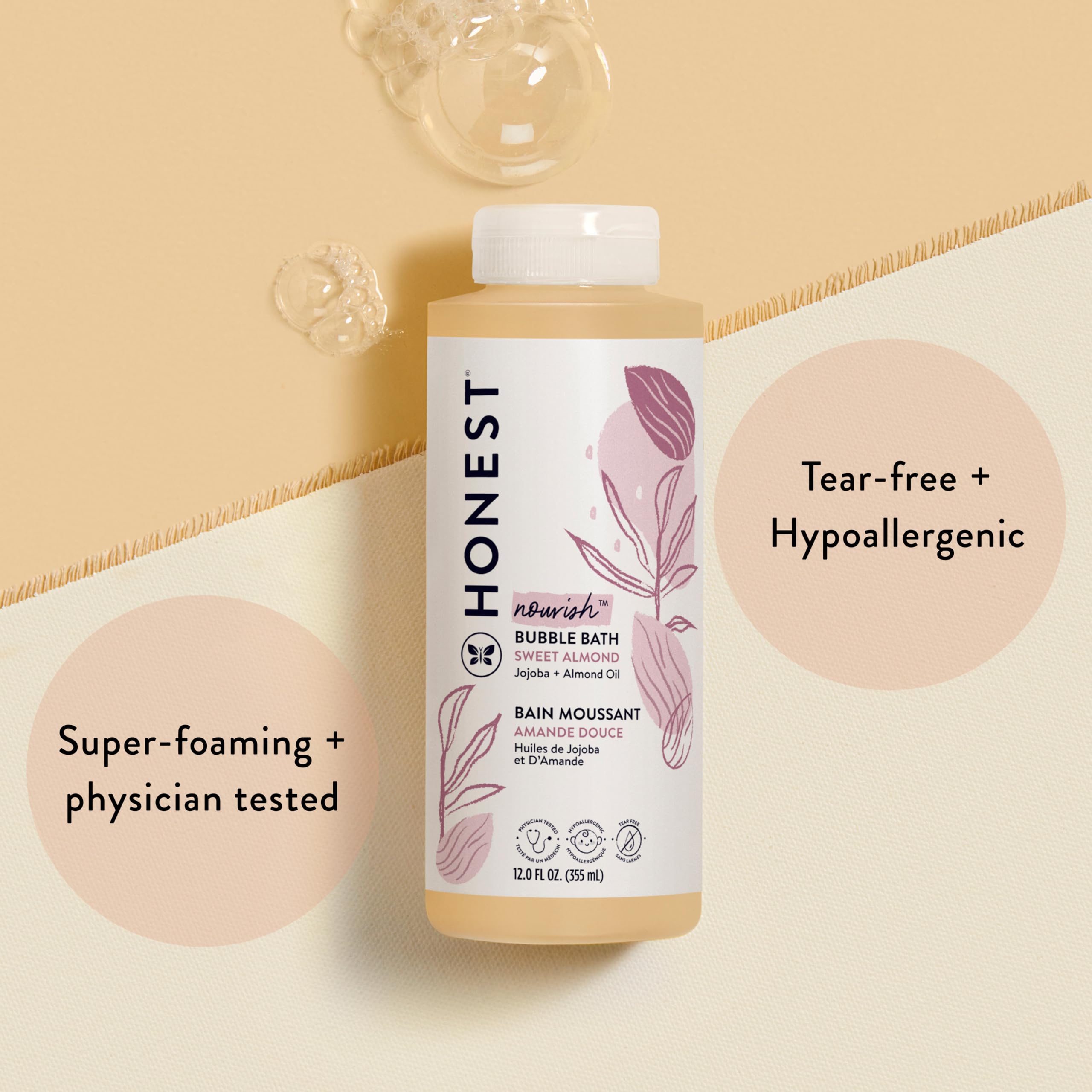 The Honest Company Foaming Bubble Bath, Naturally Derived, Tear-free, Hypoallergenic, Citrus Vanilla Refresh, 12 fl oz