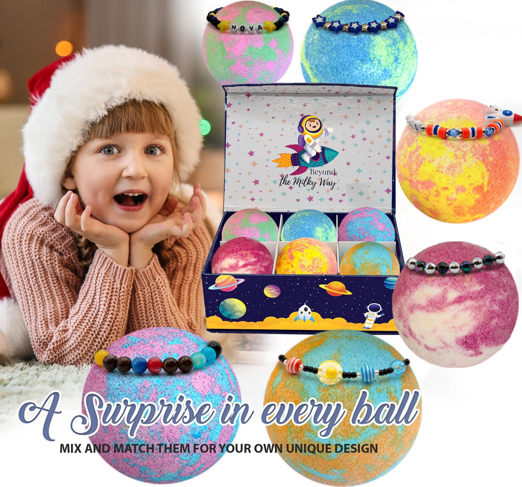 Bath Bombs for Kids with Surprise Inside - Organic Bath Fizzies with Toys Inside. All Natural, Gentle, and Kids Safe, Rainbow Spa Bath Fizz Balls, Birthday Gifts for Boys, Toddlers, Baby