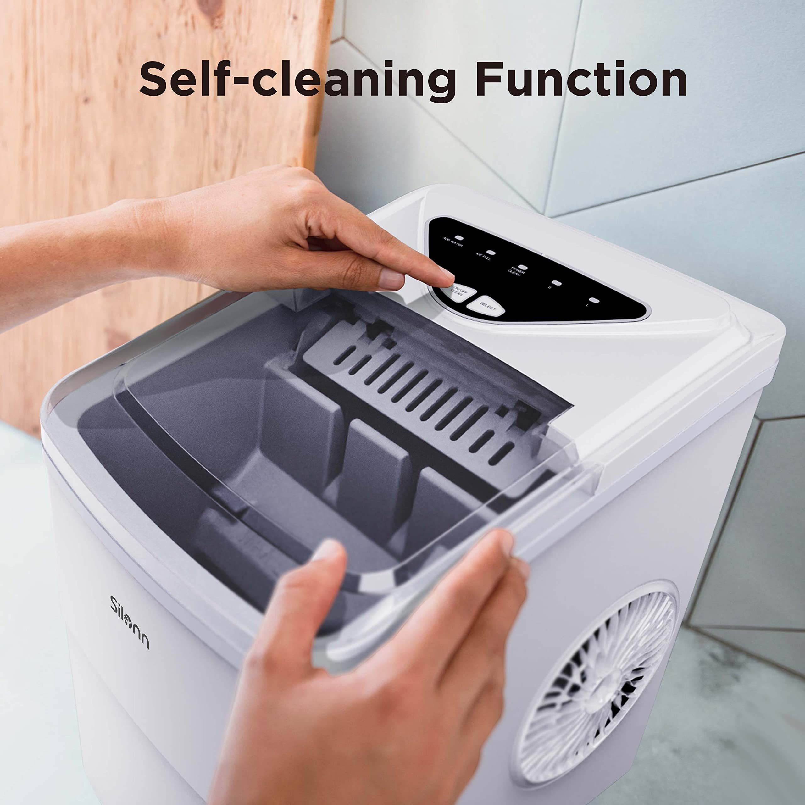 Silonn Nugget Ice Maker Countertop, Pellet Ice Machine with Self-Cleaning Function, Sonic Ice Maker Produces 36lbs of Chewable Ice in 24 Hours, Ideal for Home Kitchen and Office (Black)