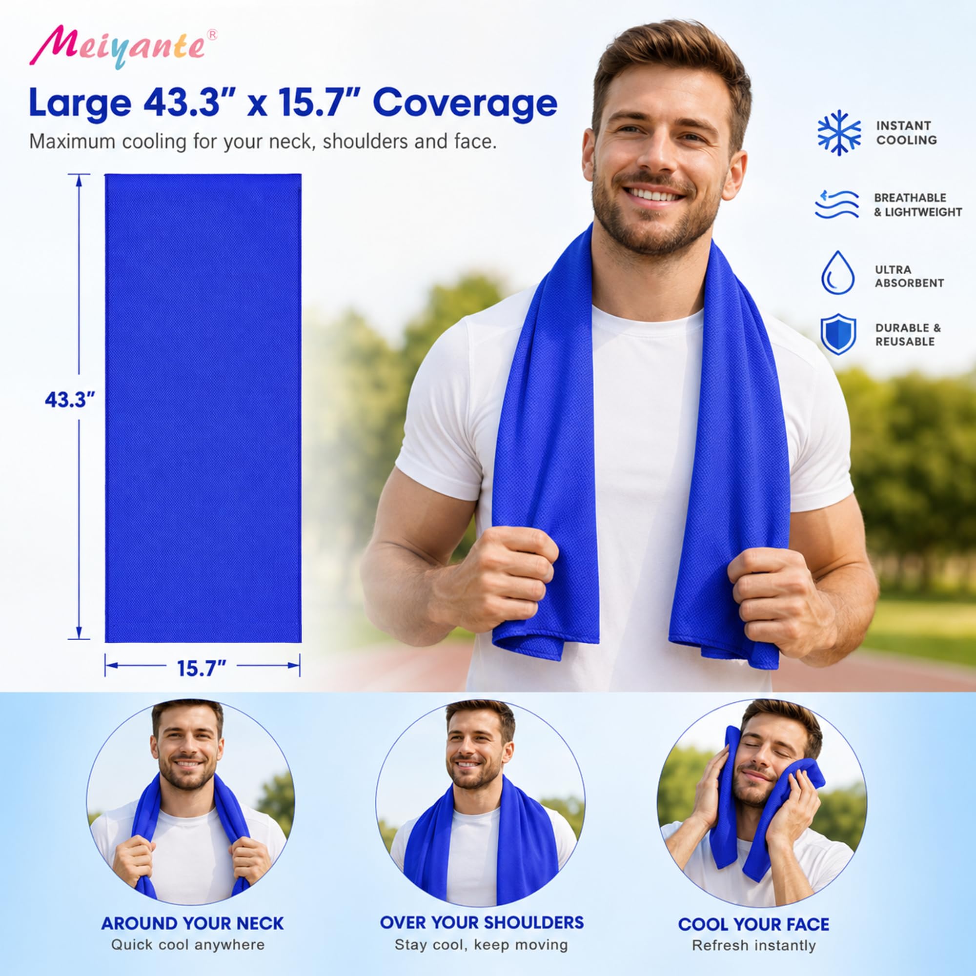 Cooling Towels 43.3" x 15.7" - Ice Towel, Sweat Towel, Cooling Towels for Neck & Face & Cooling Neck Wraps for Summer Heat - Neck Cooler for Quick Cool Down for Gym, Running, Golf, Yoga & Sports