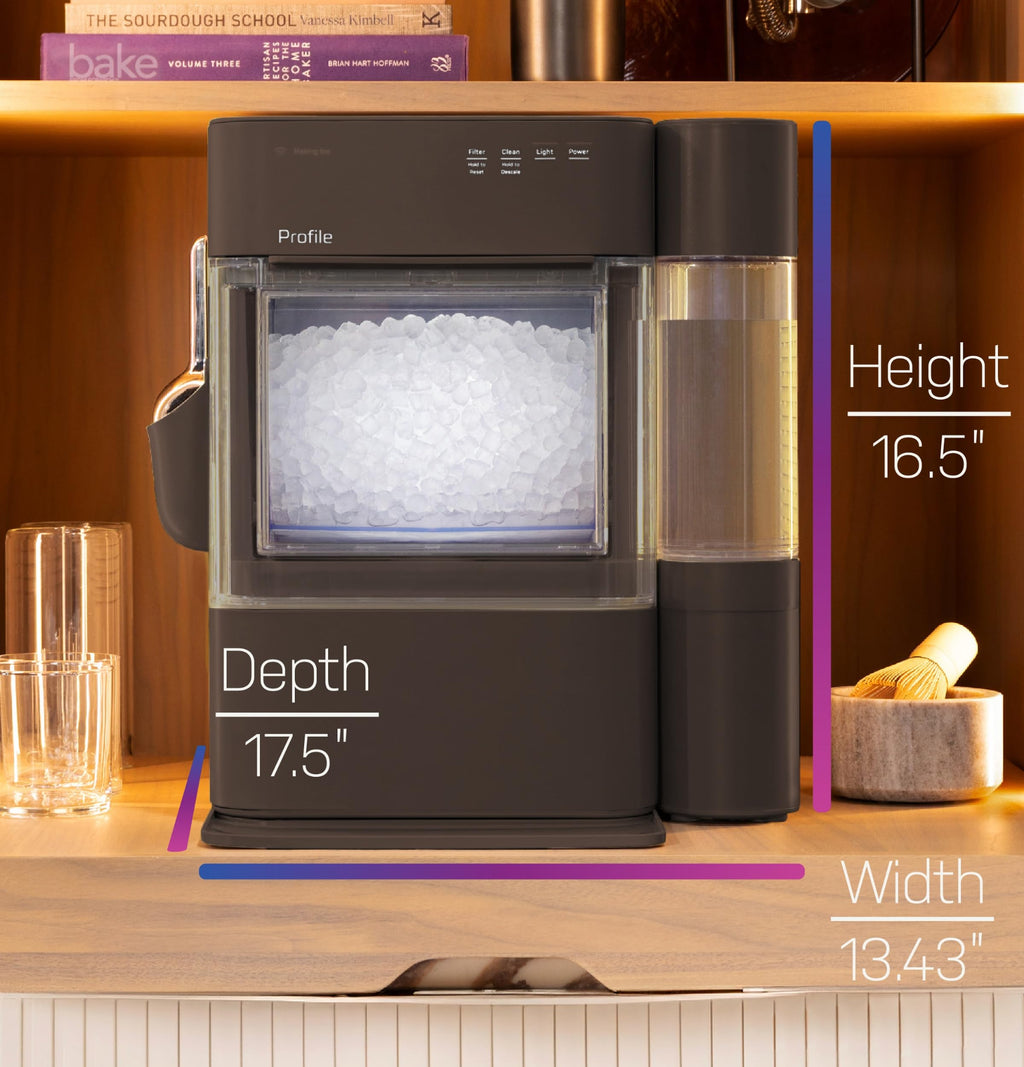 GE Profile Opal Ultra, Countertop Nugget Ice Maker, 1 Gal XL Side Tank, *Amazon Exclusive*, 38 lbs/Day, Pebble Pellet Crushed Ice Machine, WiFi Black Stainless Steel