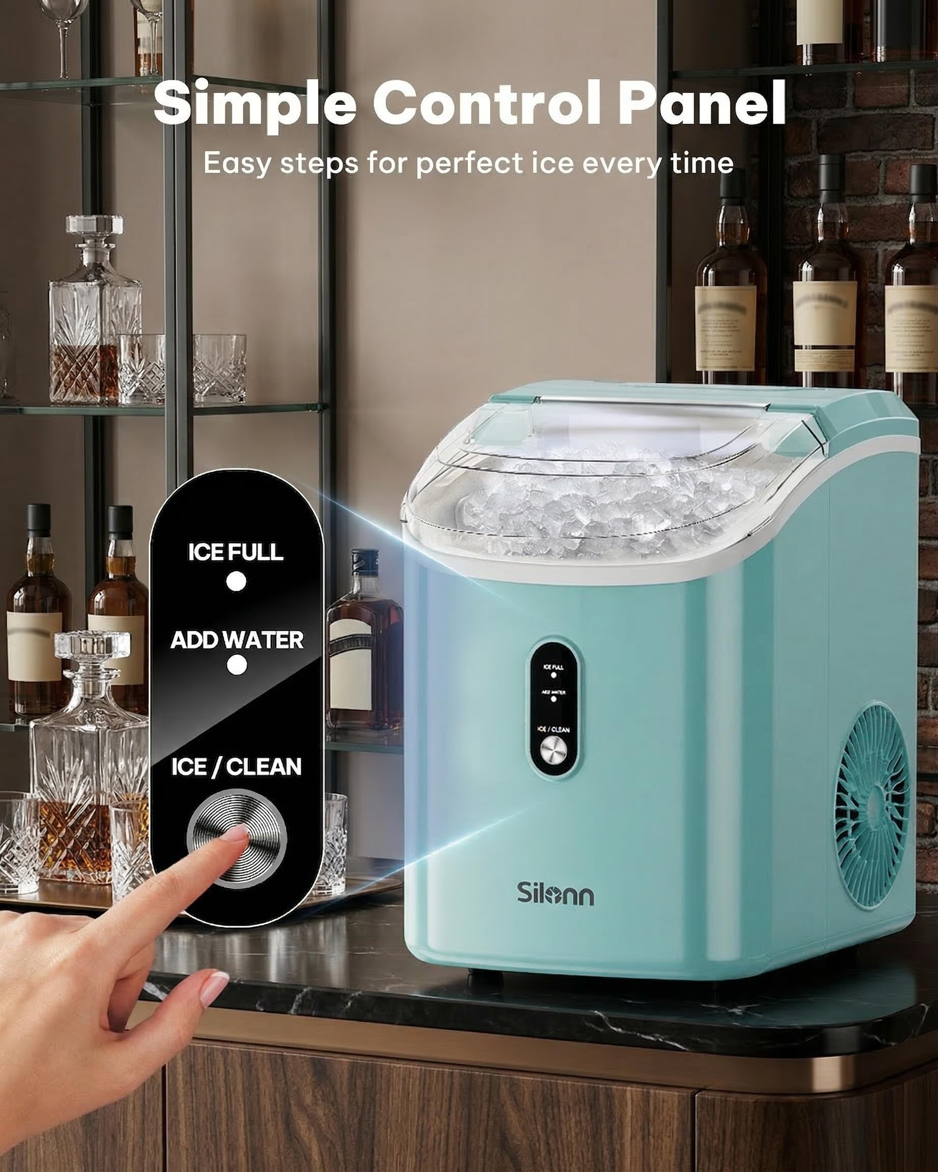 Silonn Nugget Ice Maker Countertop, Pellet Ice Machine with Self-Cleaning Function, Sonic Ice Maker Produces 36lbs of Chewable Ice in 24 Hours, Ideal for Home Kitchen and Office (Black)