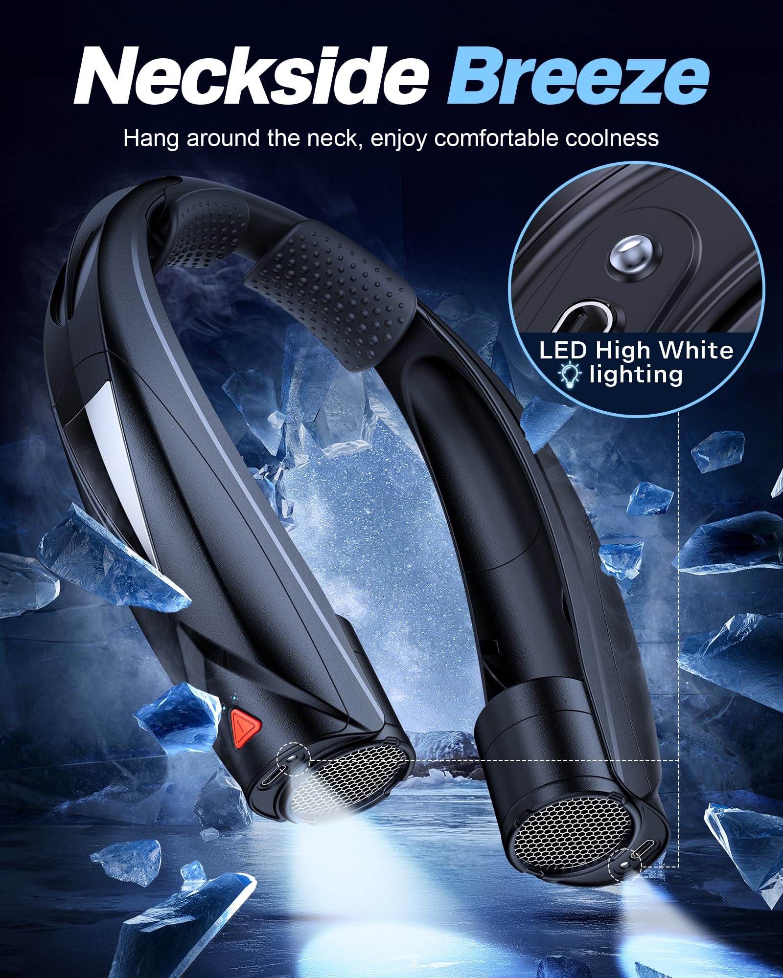 Laimiod Neck Fan - Portable Neck Fan with LED Book Light, 6-20h Long Battery Life, 6 Speeds Adjustable, USB-C Rechargeable, Hands-Free Wearable Fan, Cooling Personal Fan Gifts for Men Women Dad Mom | Comfortable Silicone Made, 6-20 Hours Long Lasting, 6 A
