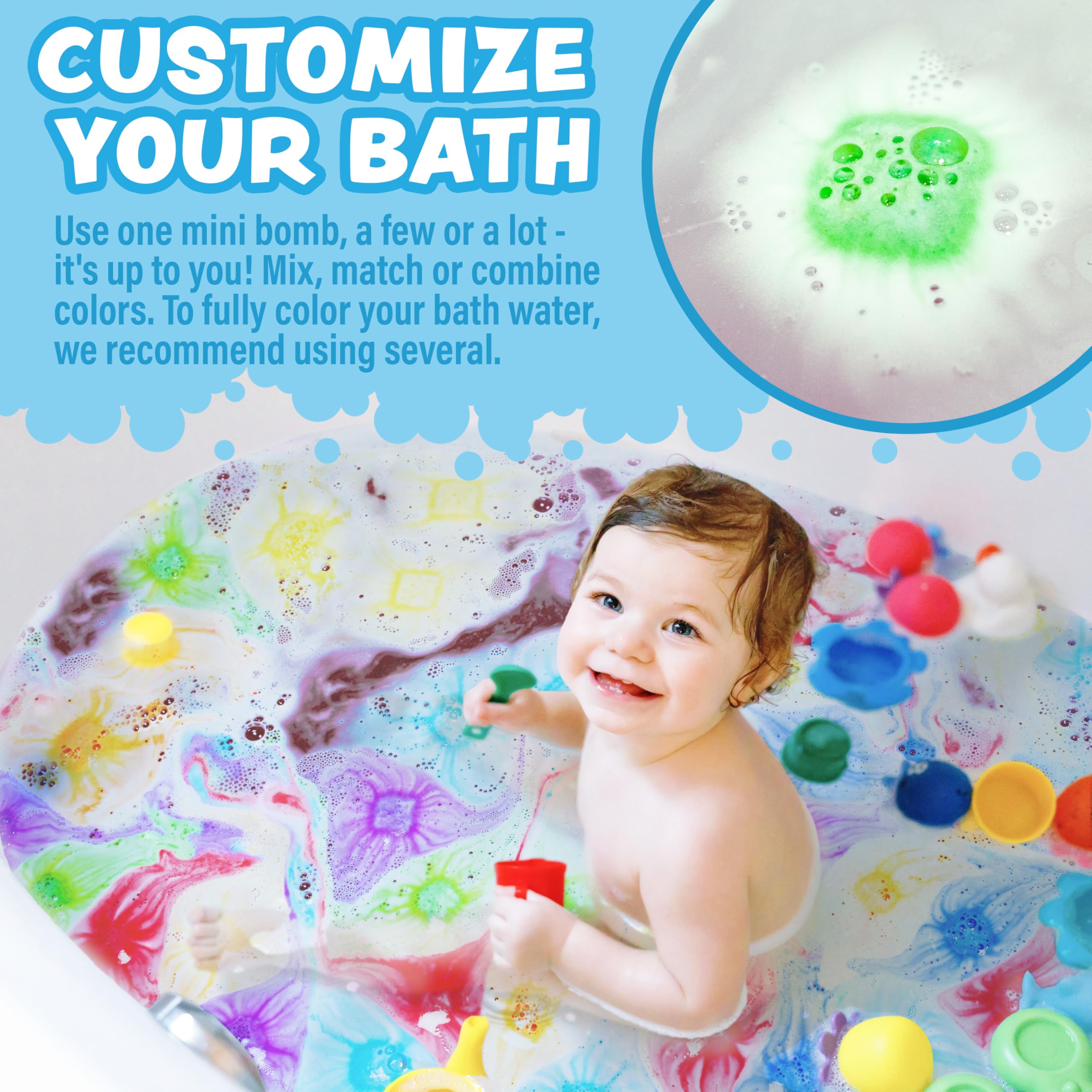 Tub Works® Lil' Bursts™ Mini Bath Bombs for Kids, 90 Count, Cosmic | Nontoxic | Tiny Kids Bath Bombs with A Burst of Color, Foam & Bubbles | Customize Kids Bath with Fun Bath Colors | Create Tub Art