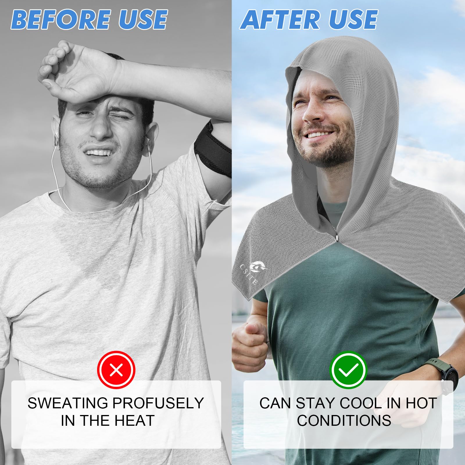 CSITE Cooling Hoodie Towels, Instant Cooling Towels for Neck and Face, UPF 50 Sun Protection, Ice Towel for Hot Weather, Head Towel for Sports, Camping, Cycling & More Activities