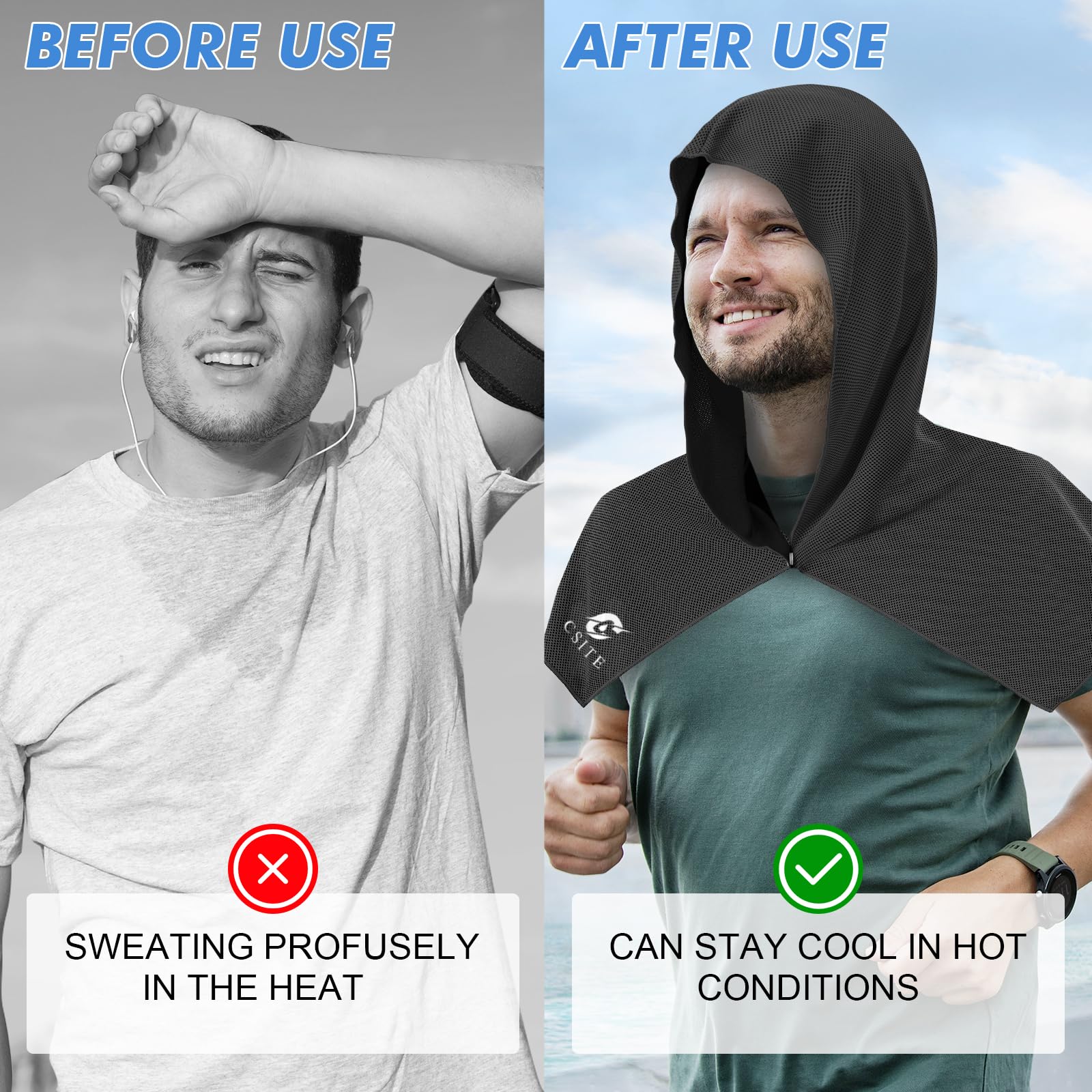 CSITE Cooling Hoodie Towels, Instant Cooling Towels for Neck and Face, UPF 50 Sun Protection, Ice Towel for Hot Weather, Head Towel for Sports, Camping, Cycling & More Activities
