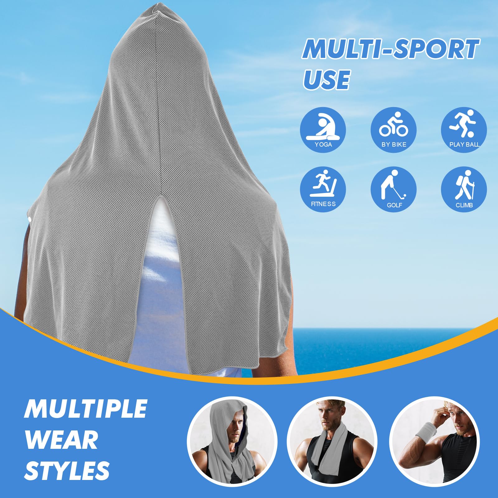 CSITE Cooling Hoodie Towels, Instant Cooling Towels for Neck and Face, UPF 50 Sun Protection, Ice Towel for Hot Weather, Head Towel for Sports, Camping, Cycling & More Activities