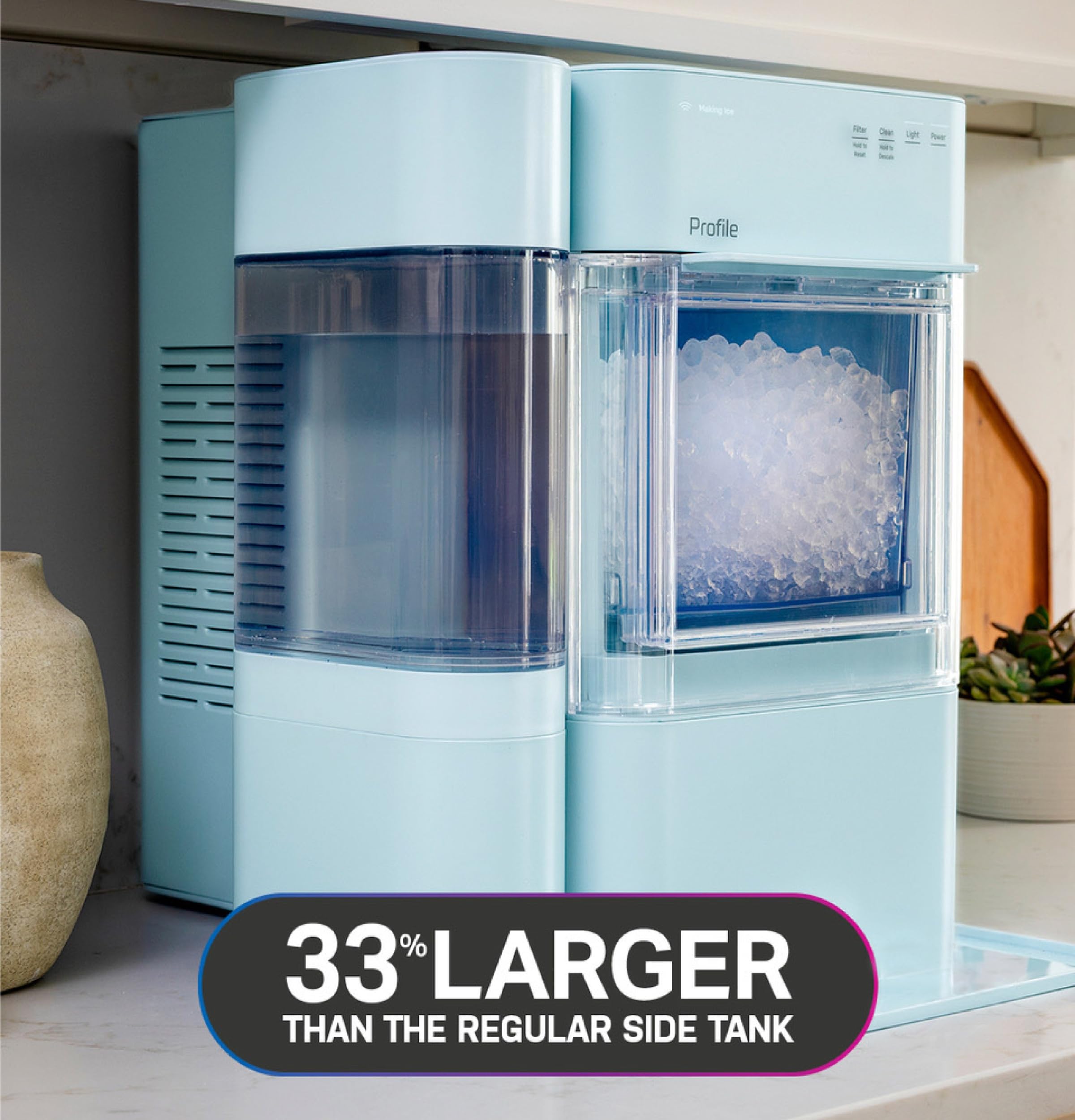 GE Profile Opal Ultra, Countertop Nugget Ice Maker, 1 Gal XL Side Tank, *Amazon Exclusive*, 38 lbs/Day, Pebble Pellet Crushed Ice Machine, WiFi Black Stainless Steel