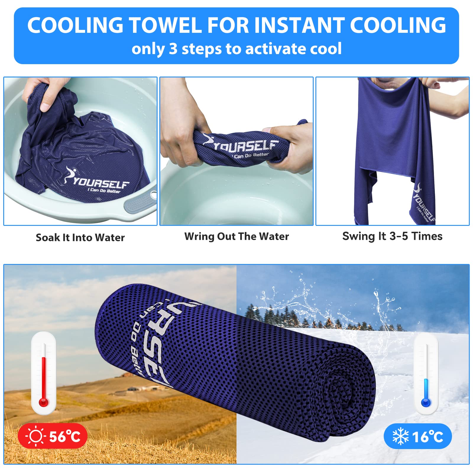 SYOURSELF Cooling Towel, Cooling Towels for Neck,40" x 12"Ice Towel for Instant Cooling Relief, Soft Breathable Chilly Towel, Perfect Yoga, Golf, Sports, Gym, Workout, Athletes Towel (1PC-Orange)