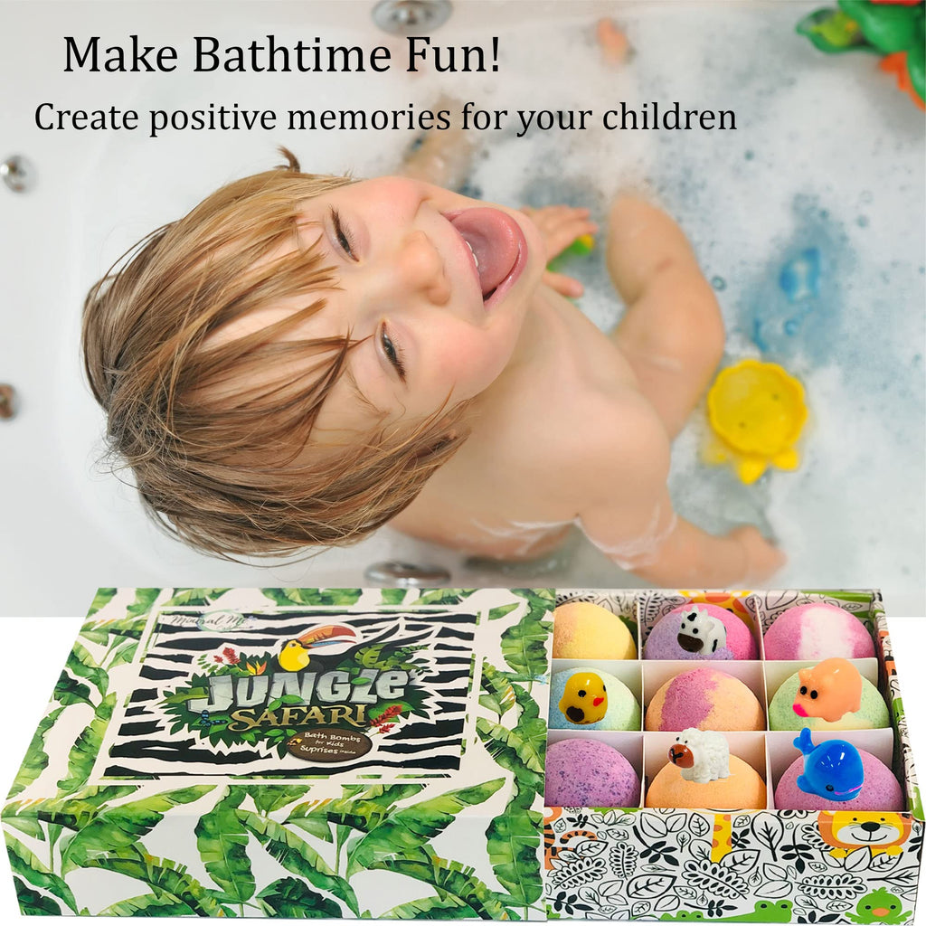 Bath Bombs for Kids with Surprise Inside - Organic Bath Fizzies with Toys Inside. All Natural, Gentle, and Kids Safe, Rainbow Spa Bath Fizz Balls, Birthday Gifts for Boys, Toddlers, Baby