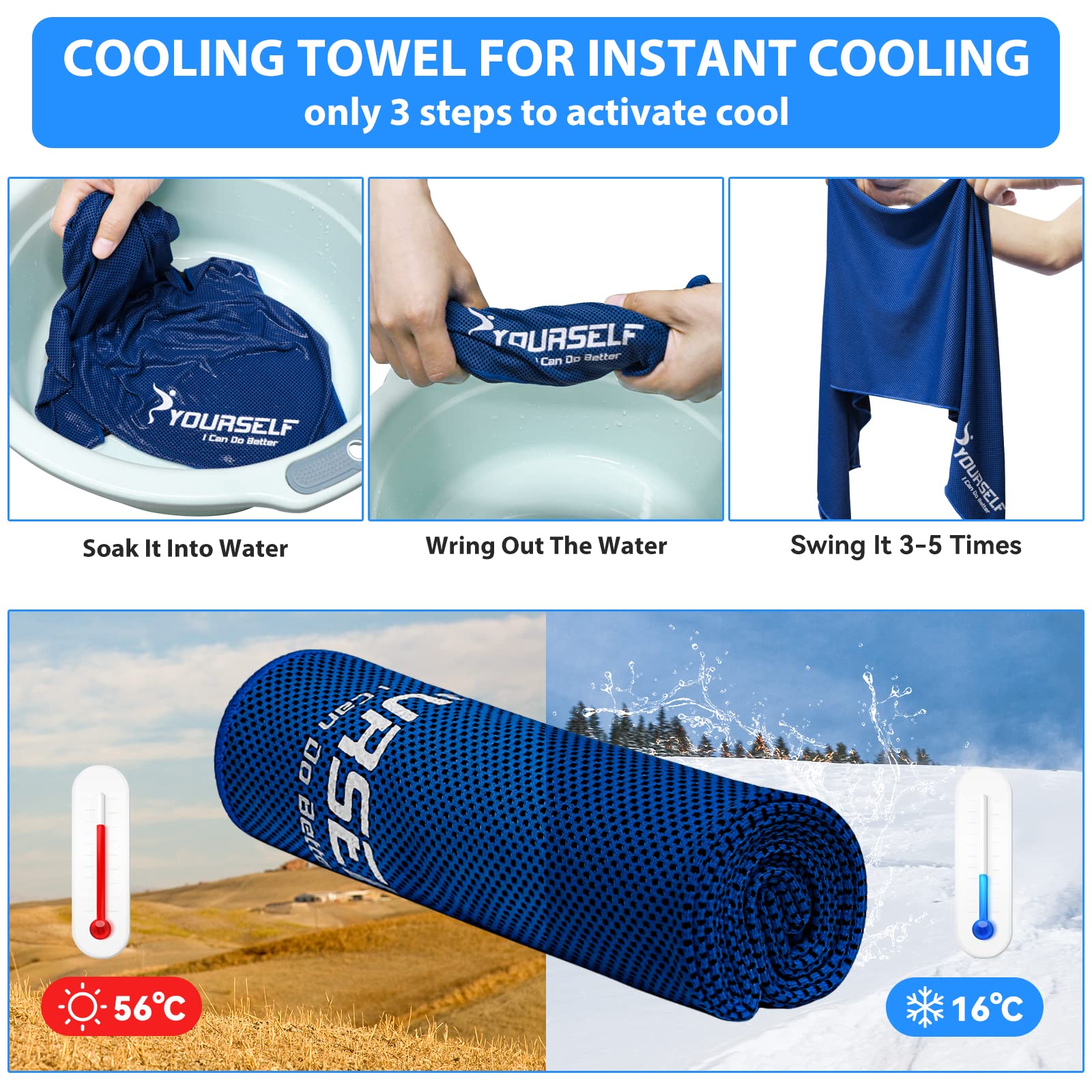 SYOURSELF Cooling Towel, Cooling Towels for Neck,40" x 12"Ice Towel for Instant Cooling Relief, Soft Breathable Chilly Towel, Perfect Yoga, Golf, Sports, Gym, Workout, Athletes Towel (1PC-Orange)