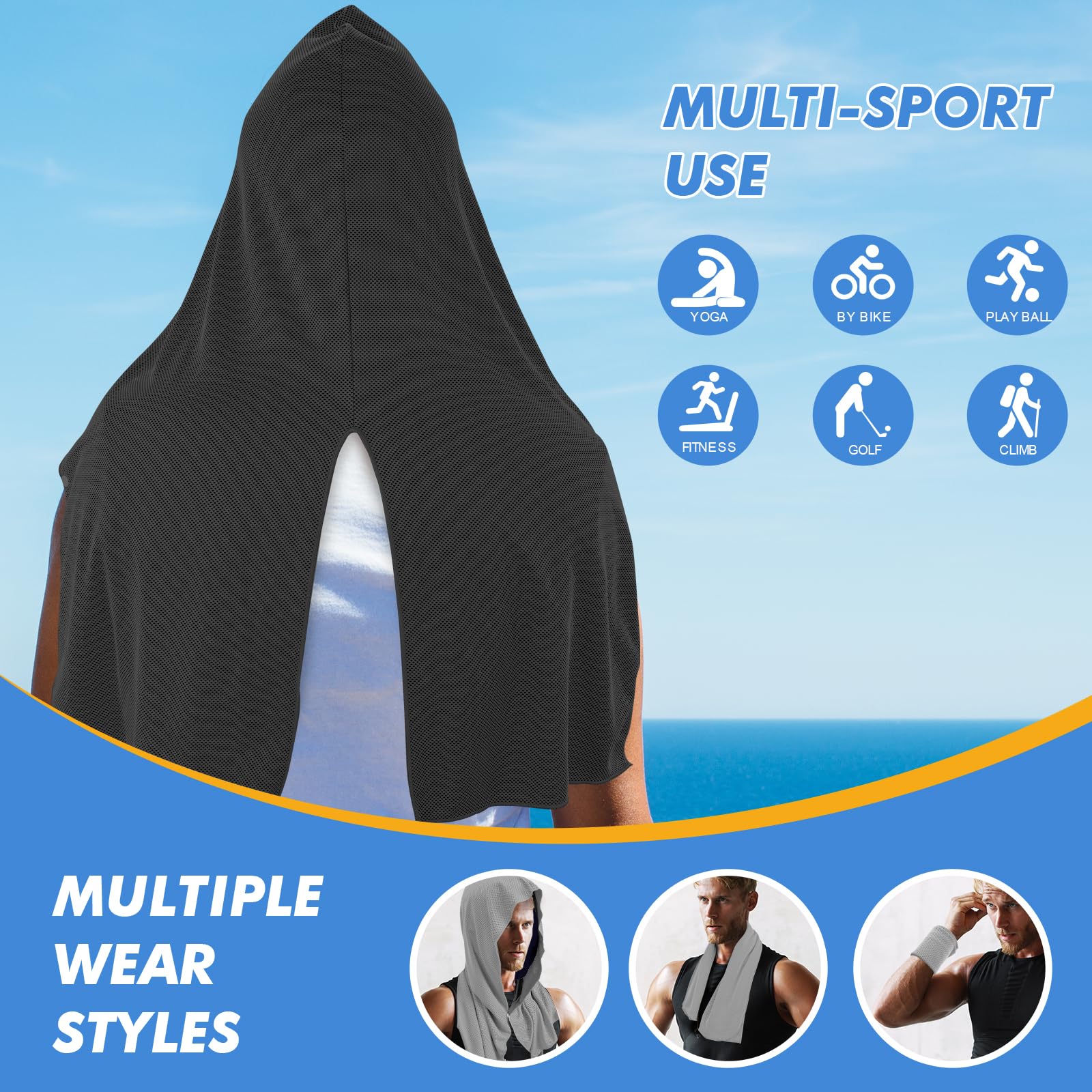 CSITE Cooling Hoodie Towels, Instant Cooling Towels for Neck and Face, UPF 50 Sun Protection, Ice Towel for Hot Weather, Head Towel for Sports, Camping, Cycling & More Activities
