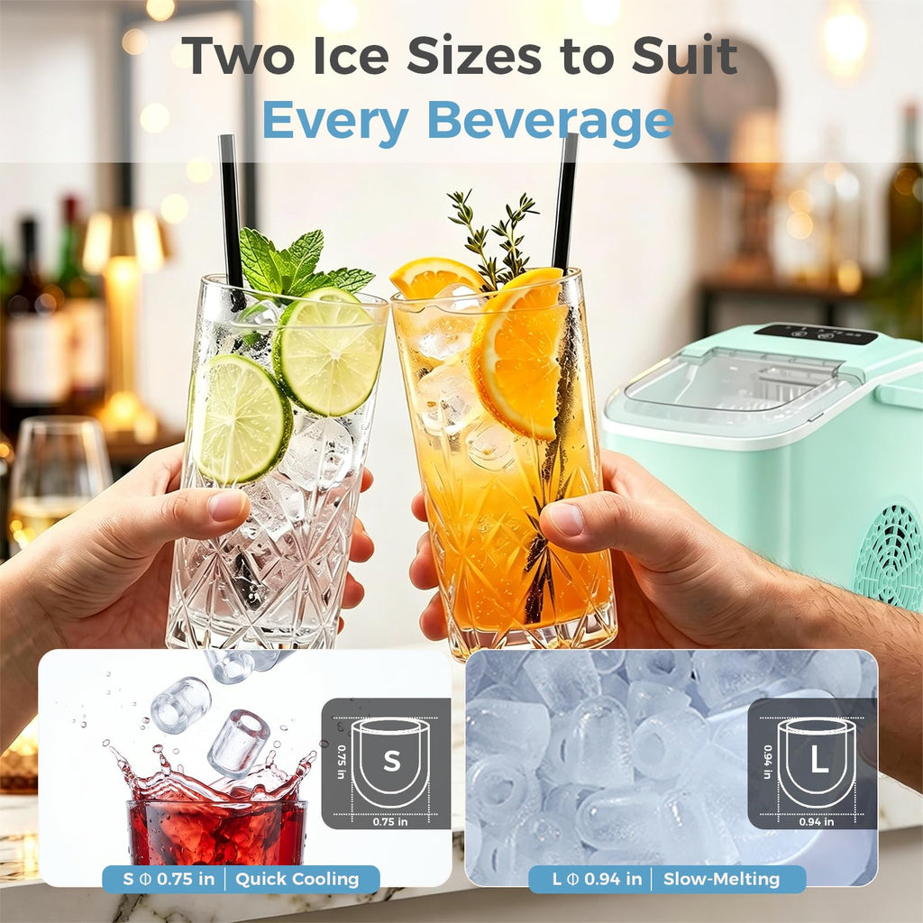 Countertop Ice Maker, Portable Ice Machine with Carry Handle Basket and Scoop, 9 Bullet Cubes Ready in 6 Mins, 26lbs Daily, Self-Cleaning for Home, Kitchen, Camping, RV