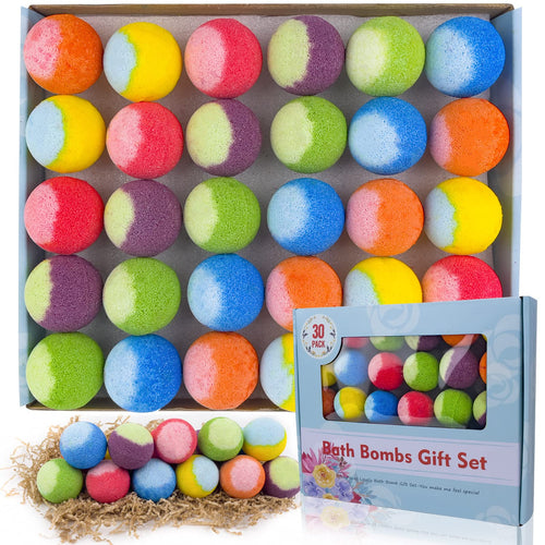 30 Pcs Bath Bomb Gift Set, Natural Organic Mini Bath Bombs, Handmade with Rich Fizz - Birthday Gift for Kids/Women/Men, Mother's Day, Ideal Gift for Valentine's Day