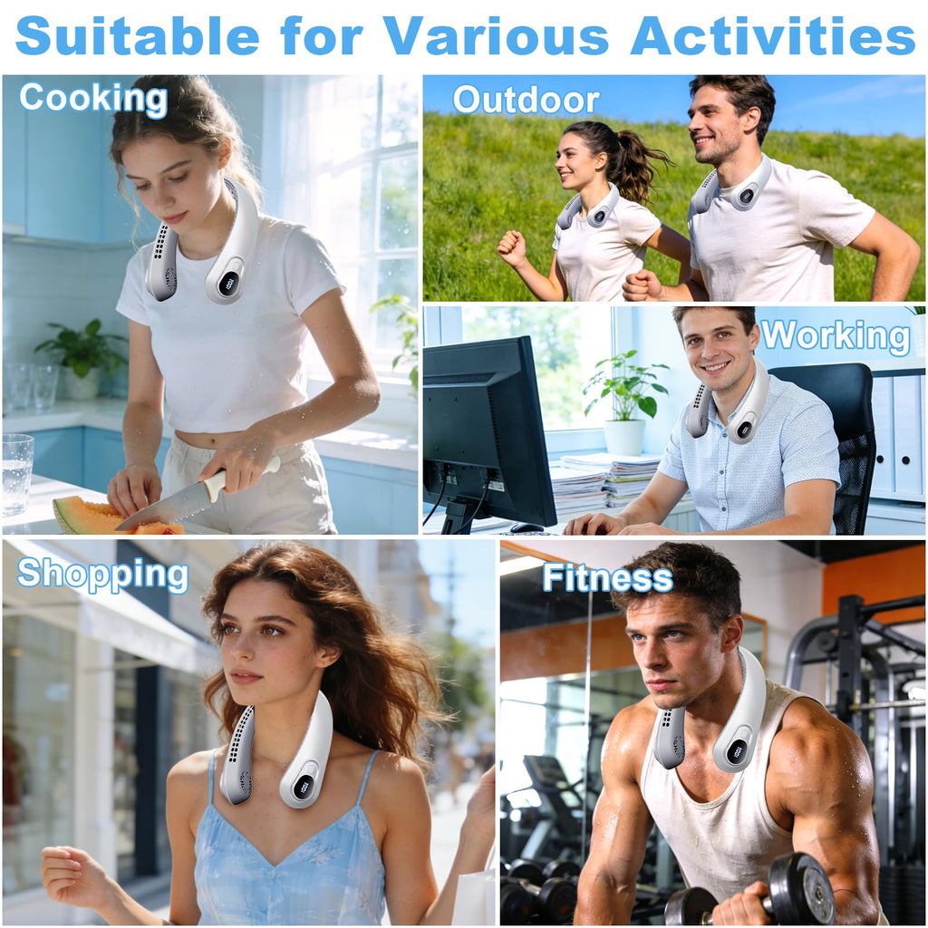 Portable Neck Fan Rechargeable - [with LED Display] 5 Speeds, 5000 mAh Battery Operated Wearable Personal Cooling Bladeless Fan for Outdoor Travel, Gifts for Men Women Kids,Gray