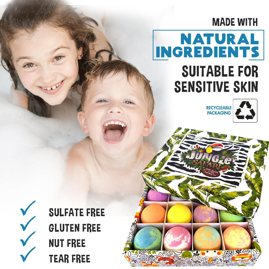 Bath Bombs for Kids with Surprise Inside - Organic Bath Fizzies with Toys Inside. All Natural, Gentle, and Kids Safe, Rainbow Spa Bath Fizz Balls, Birthday Gifts for Boys, Toddlers, Baby