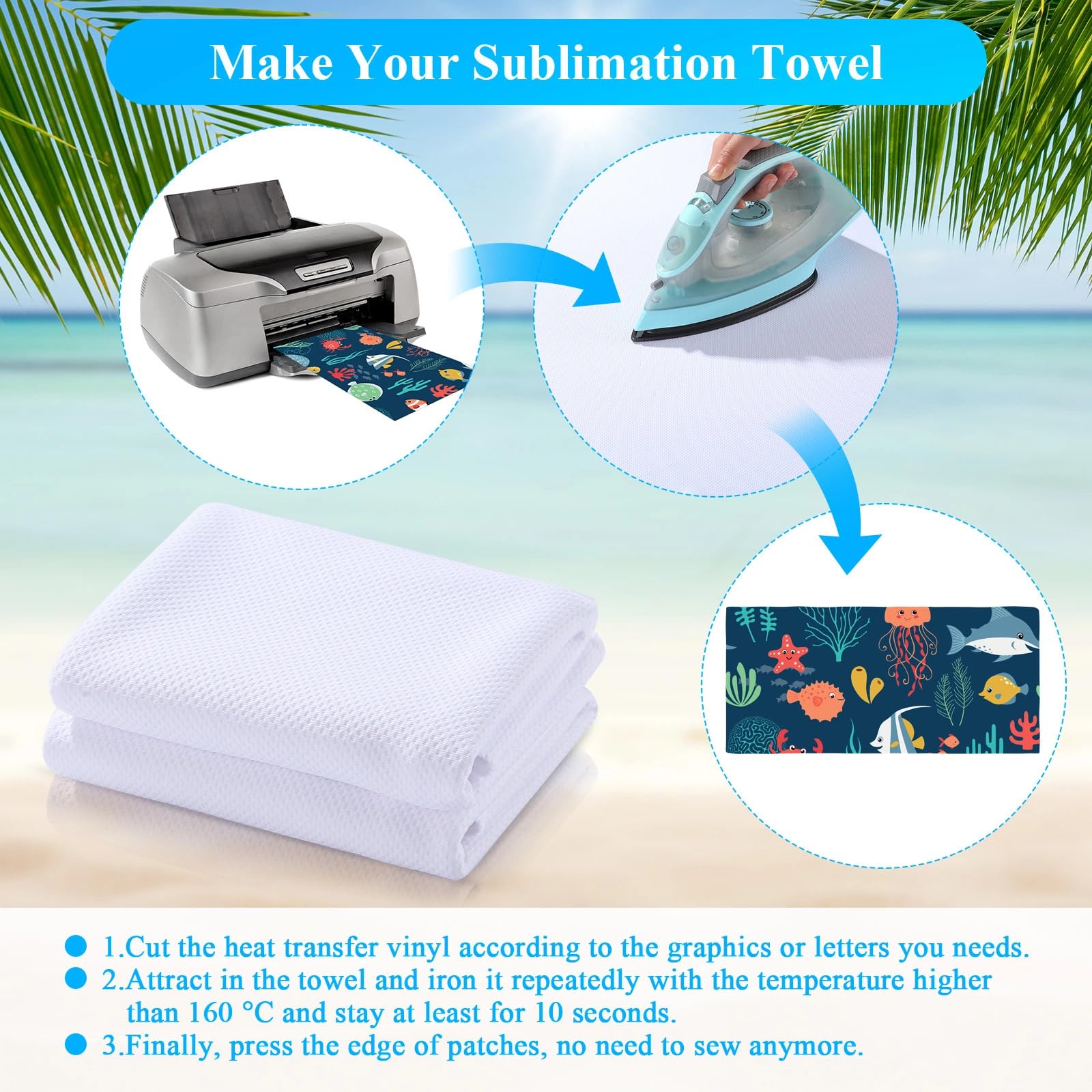 BBTO 6 Count Sublimation Cooling Towels Bulk for Sports 40"x12" White Golf Sweat Gym Towel Ice Breathable Soft Chilly Microfiber Sweat Rags for Neck Face Body Hot Weather Workout Sports