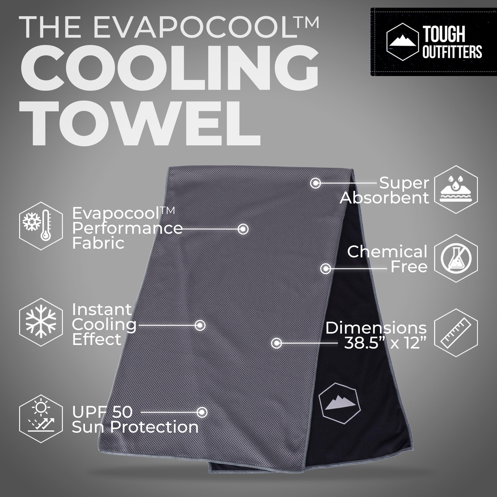 Tough Outdoors Cooling Towels for Neck Face - Neck Cooling Towel for Hot Weather Yoga Sports Golf Sweat - Instant Cold Towel