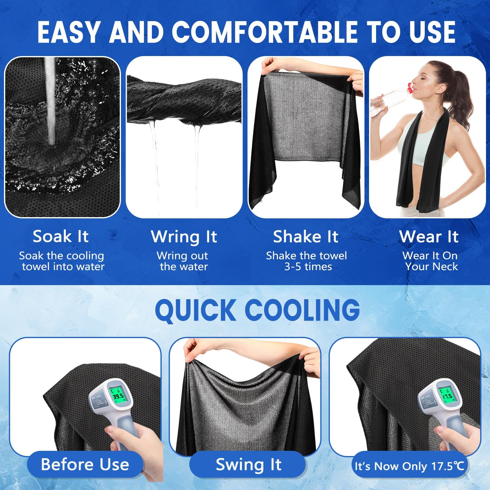 Hosuly 1000 Pack Cooling Towels Bulk 40 x 12 Inch Large Chilly Breathable Sweat Sports Cold Towels Sublimation Microfiber Ice Neck Rag for Hot Weather Workout Gym Team Gift (Dark Blue)